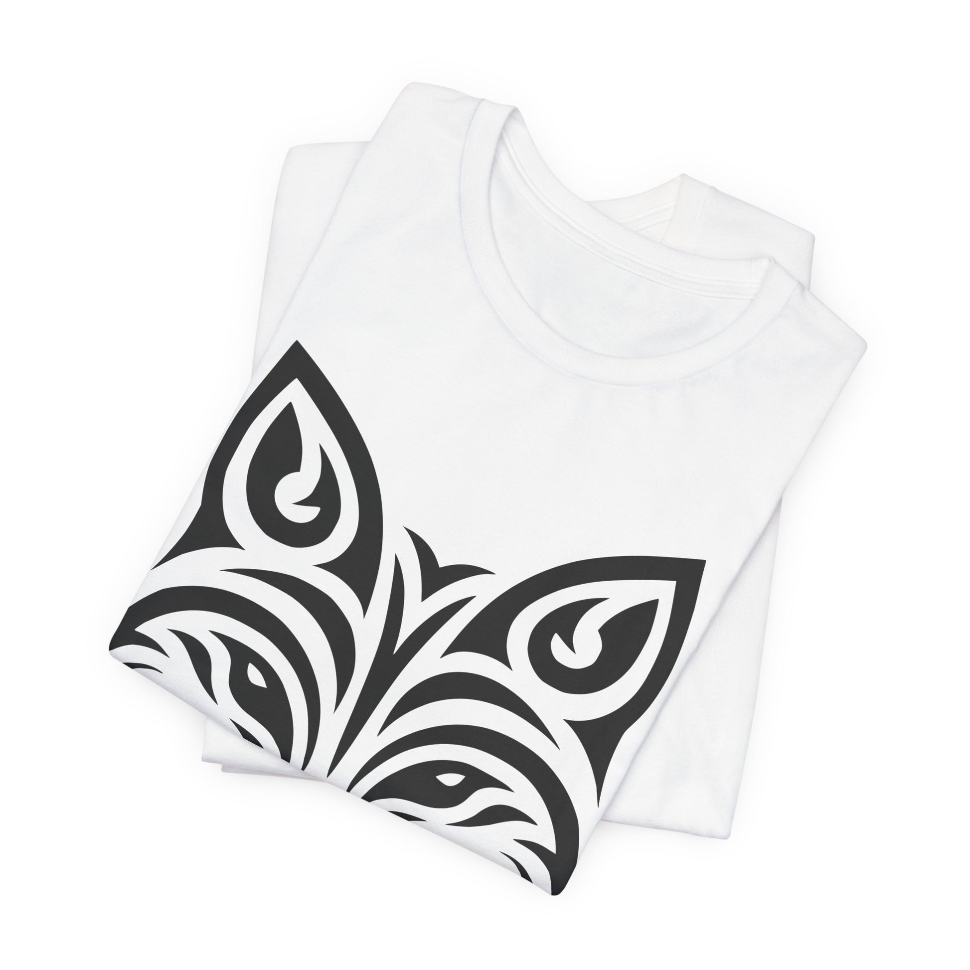 Sleek tee with a bold black tribal fox design, offered in multiple color choices