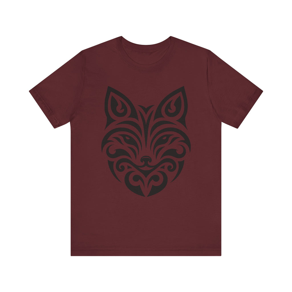 Sleek tee with a bold black tribal fox design, offered in multiple color choices