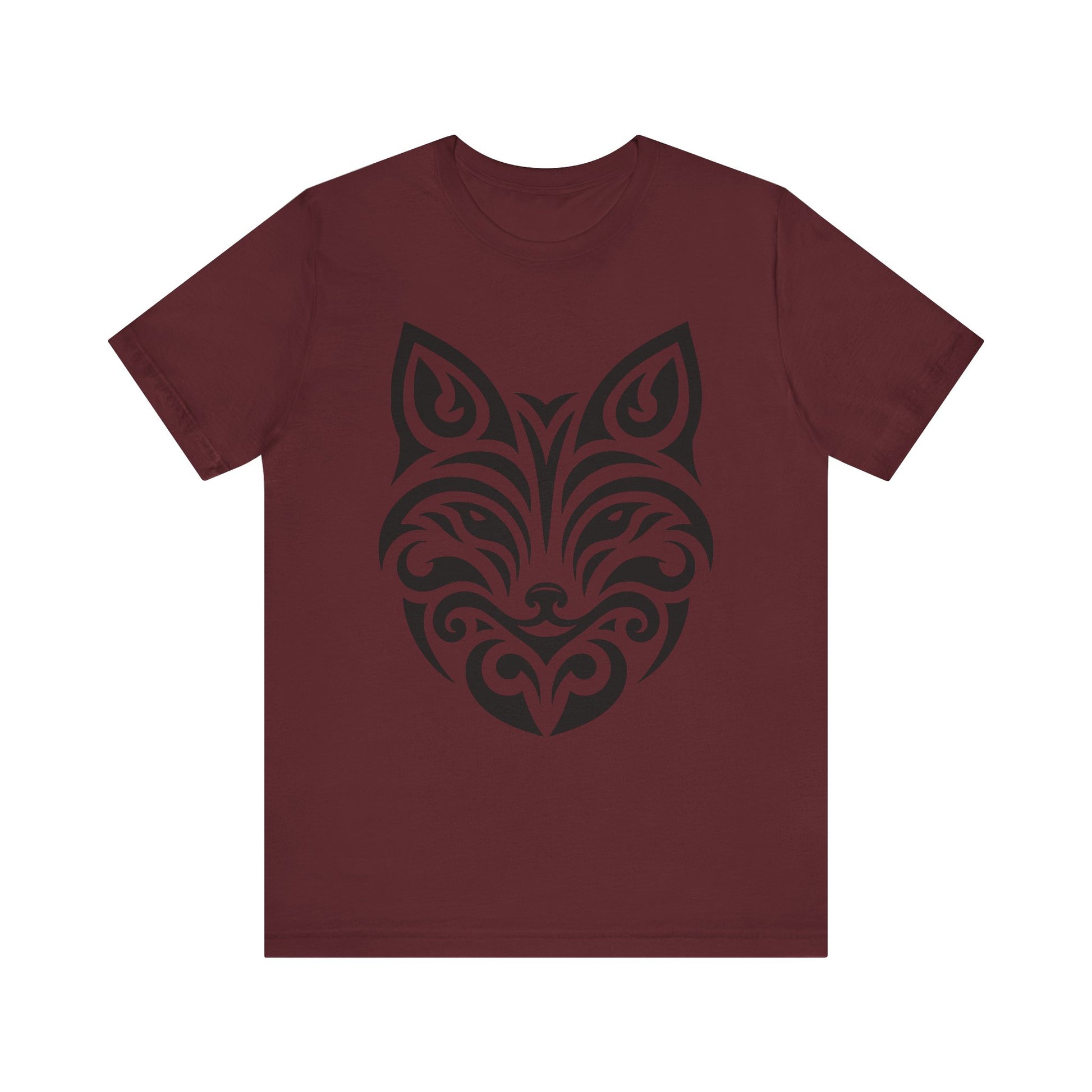 Sleek tee with a bold black tribal fox design, offered in multiple color choices
