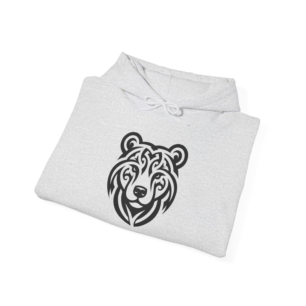 Tribal Bear Hoodie – Fierce Wilderness Style in Bold Black on White