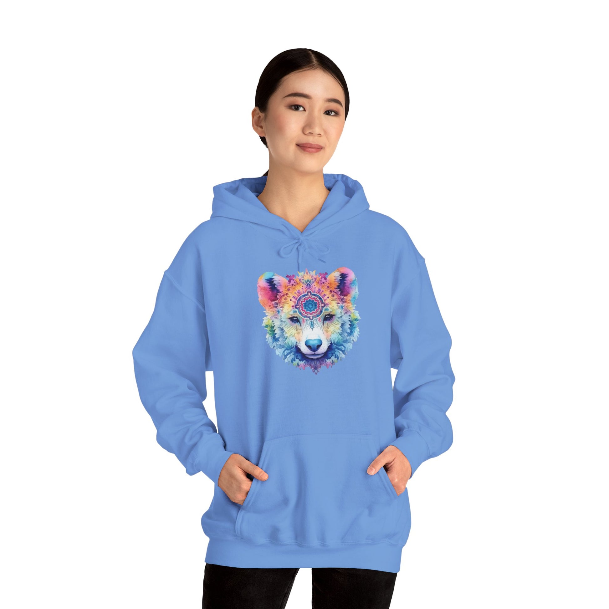 Mandala Bear Hoodie – Vibrant Watercolor Animal Art Sweatshirt for Bold, Free-Spirited Souls