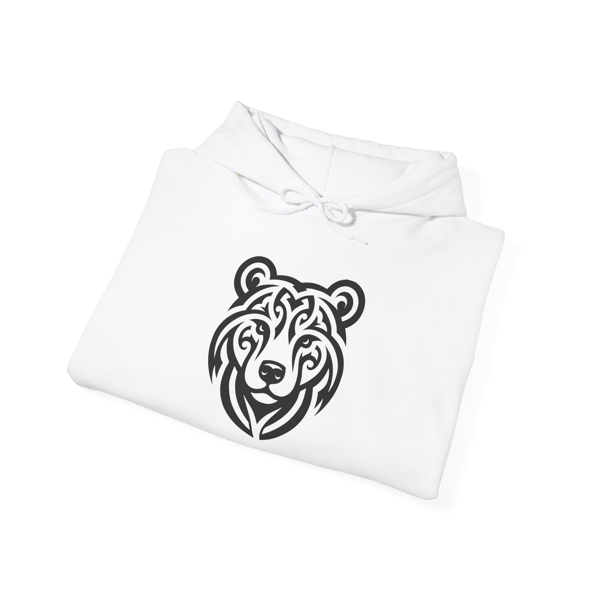 Tribal Bear Hoodie – Fierce Wilderness Style in Bold Black on White