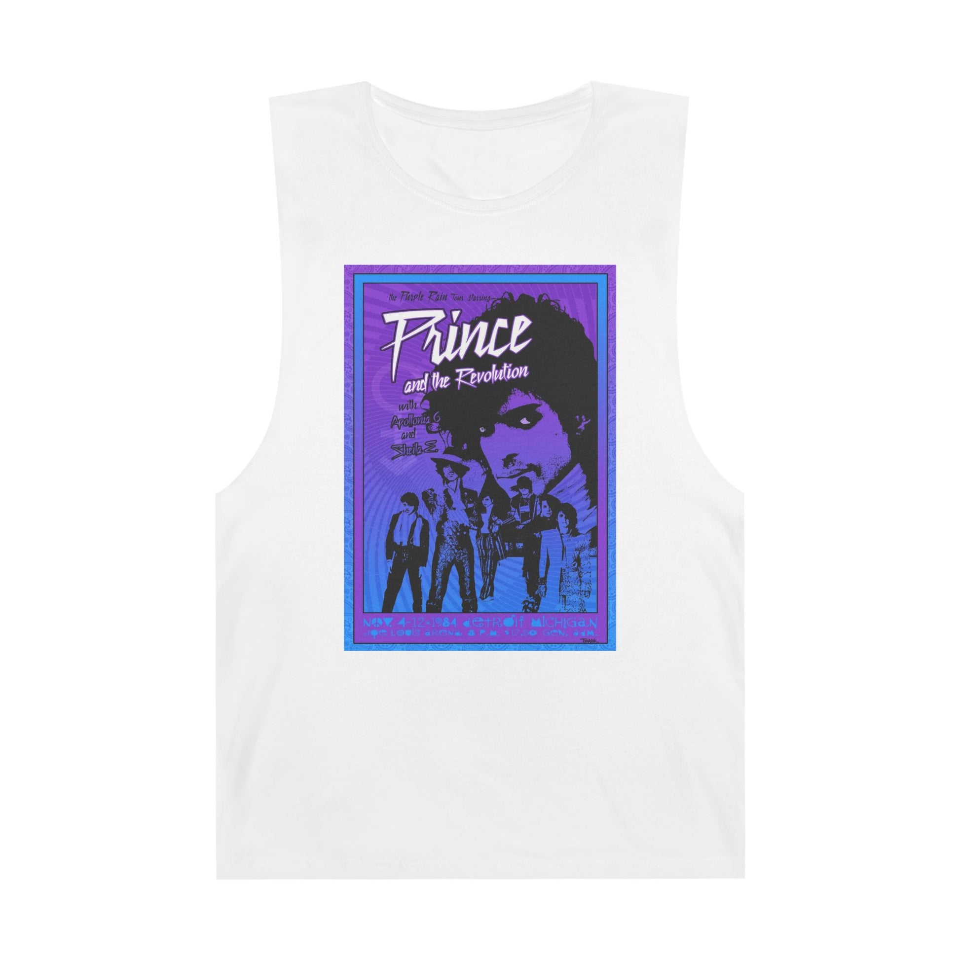 Unisex muscle tank featuring a vibrant retro Prince and the Revolution concert graphic for true music lovers