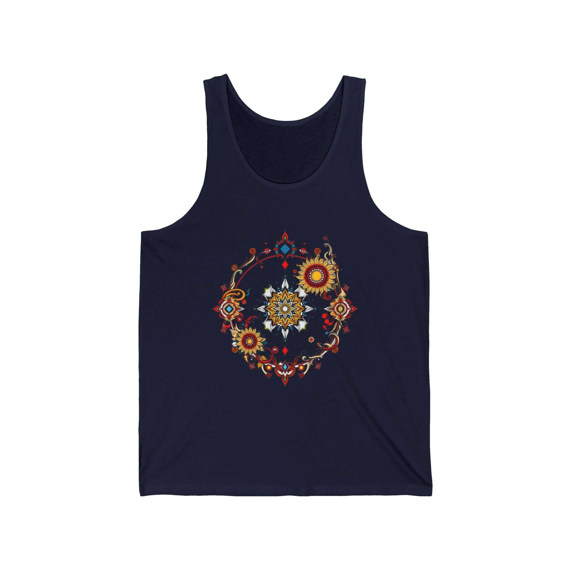 Muscle tank with a vivid psychedelic graphic for bold retro vibes