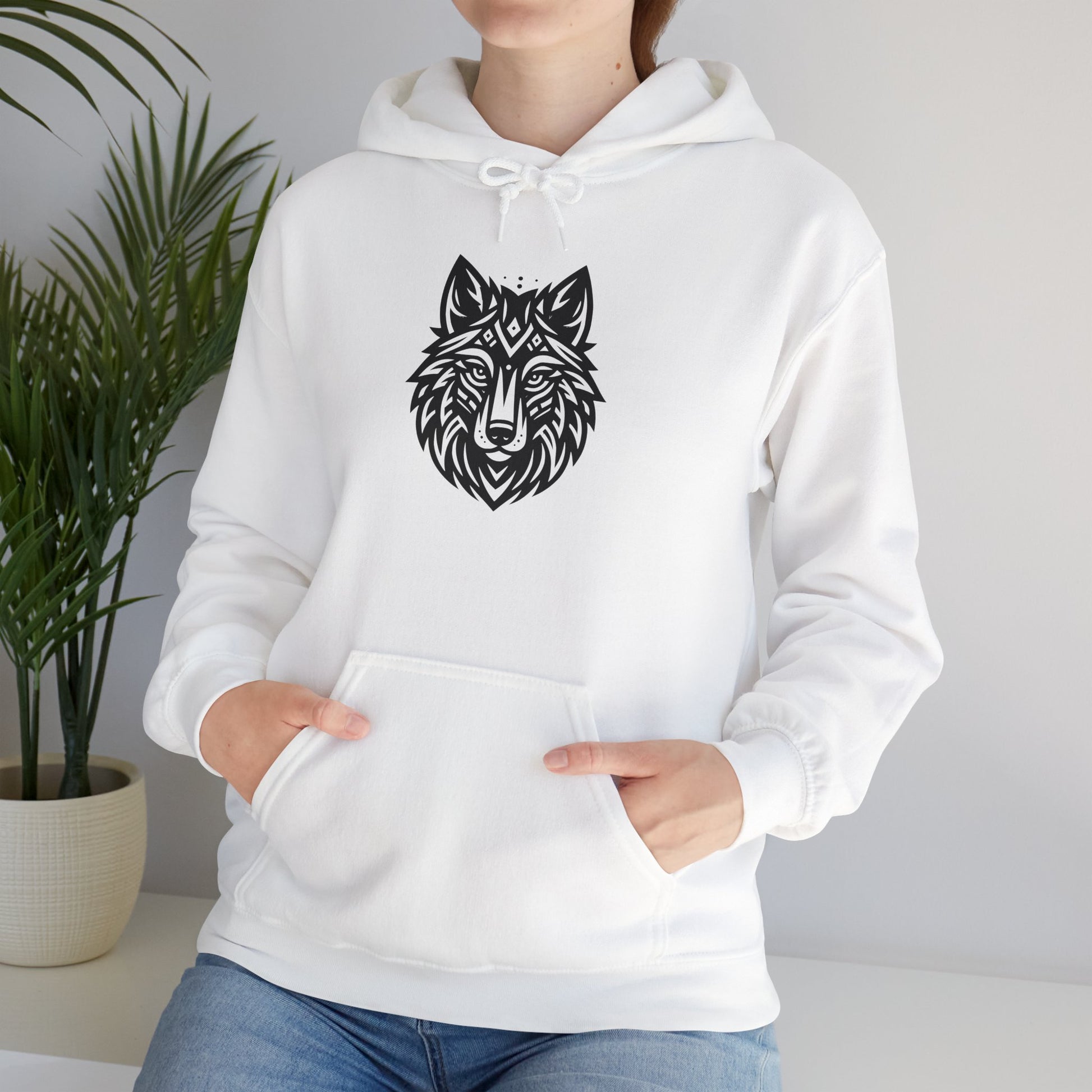 Tribal Wolf Hoodie – Spirit of the Wild in Bold Black Design