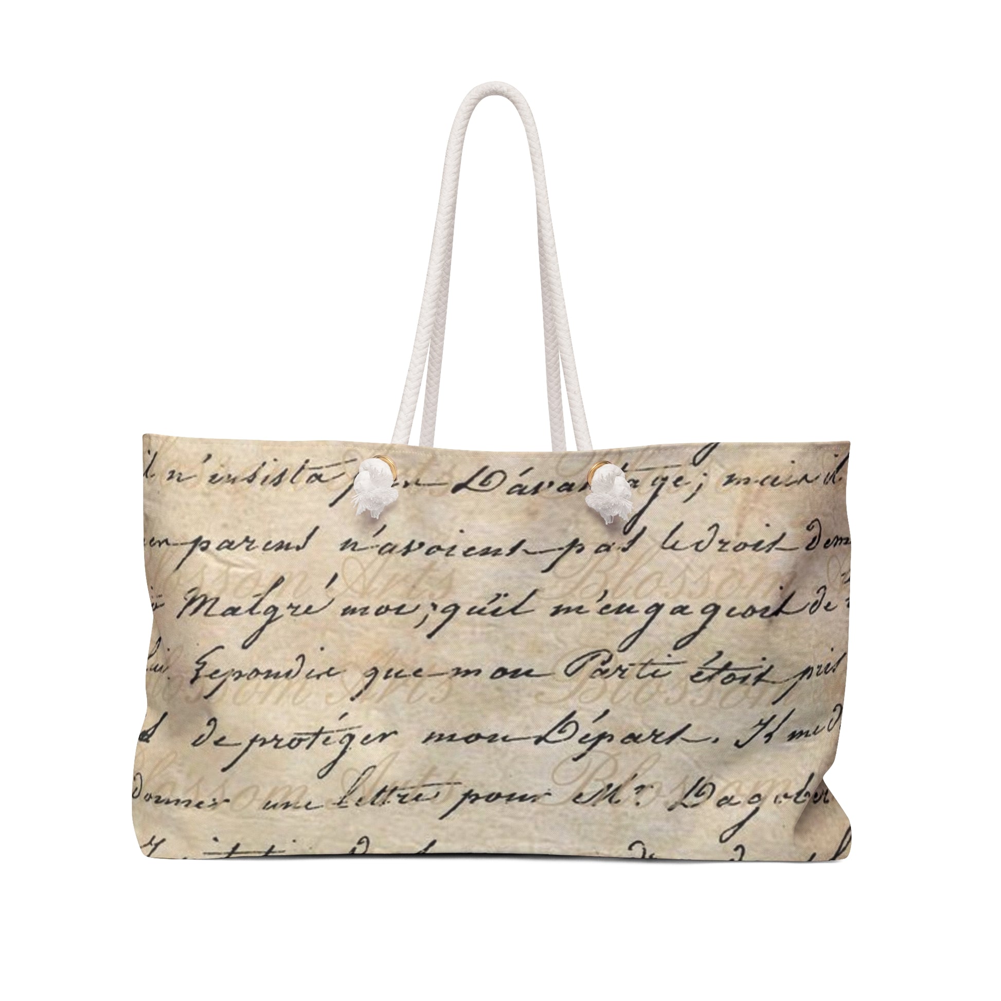 Vintage Script Weekender Bag – Elegant Handwriting Print Tote for Chic Travel and Everyday Style
