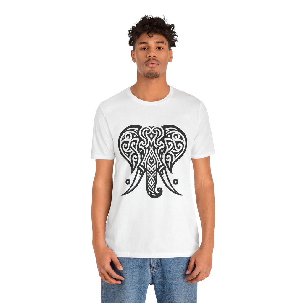 Tribal Elephant T-Shirt – Bold Black Tattoo Art on White Tee