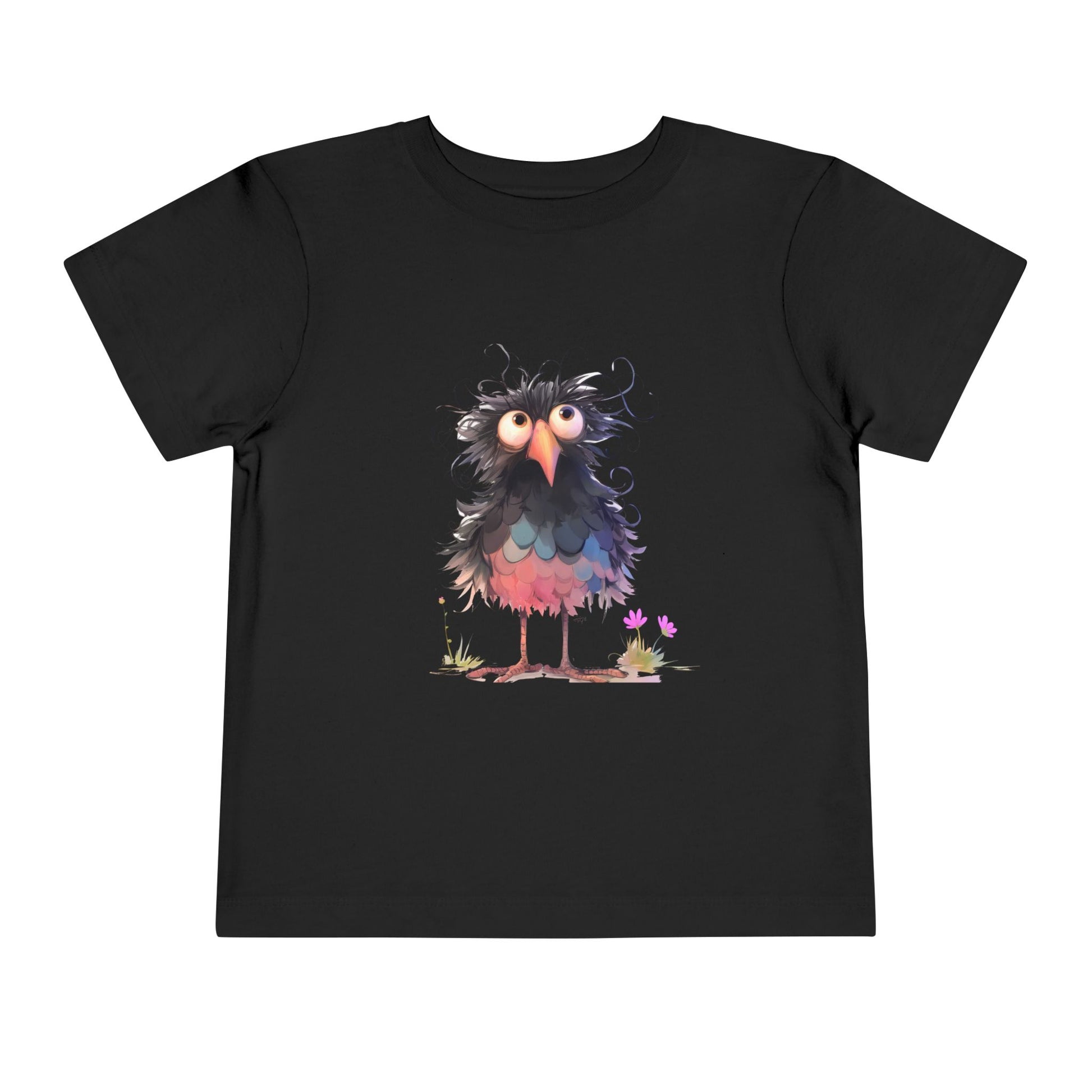 Whimsical Toddler Short Sleeve Tee with Adorable Cartoon Bird