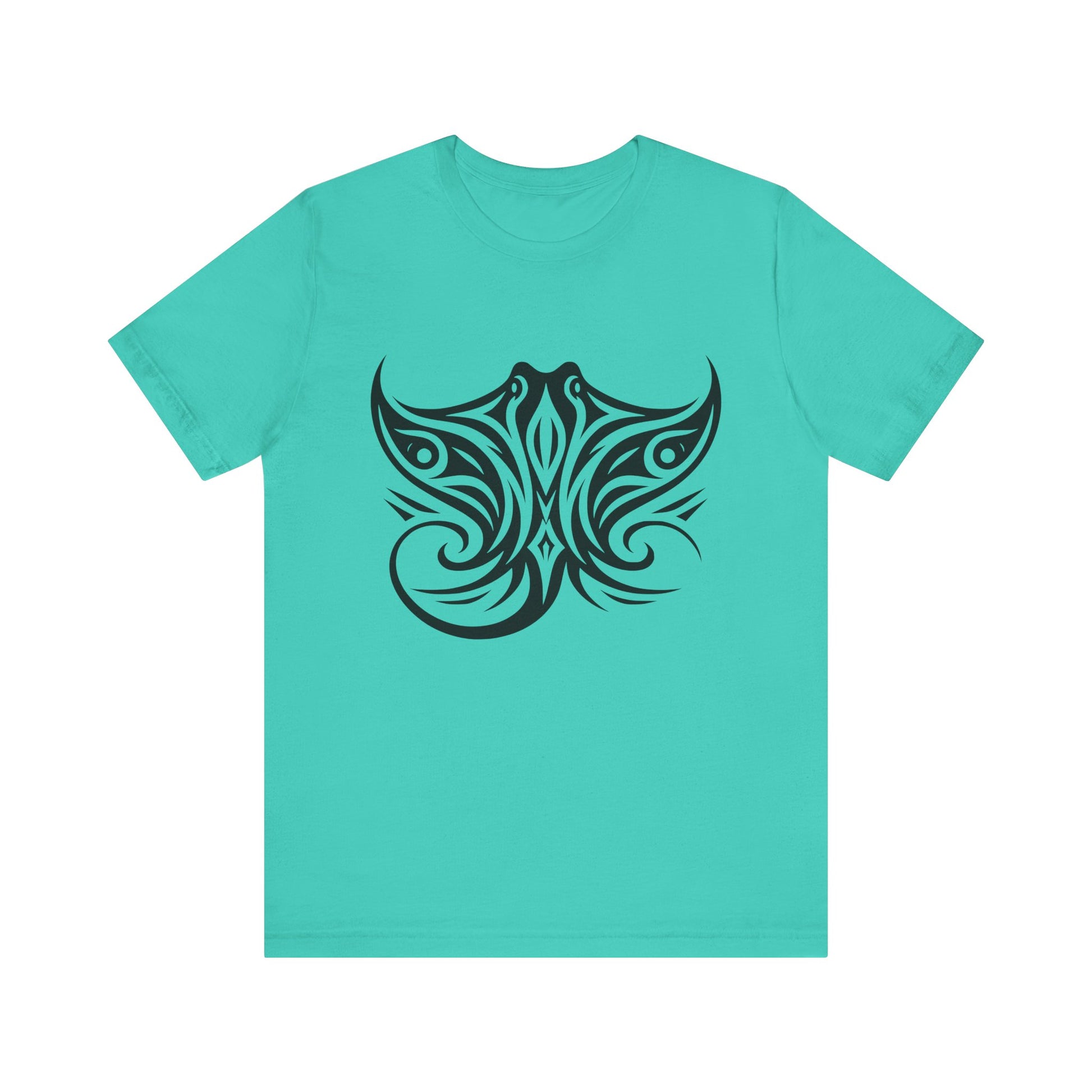 Tribal Manta Ray Tee – Bold Ocean Spirit Art on Sand-Colored Shirt