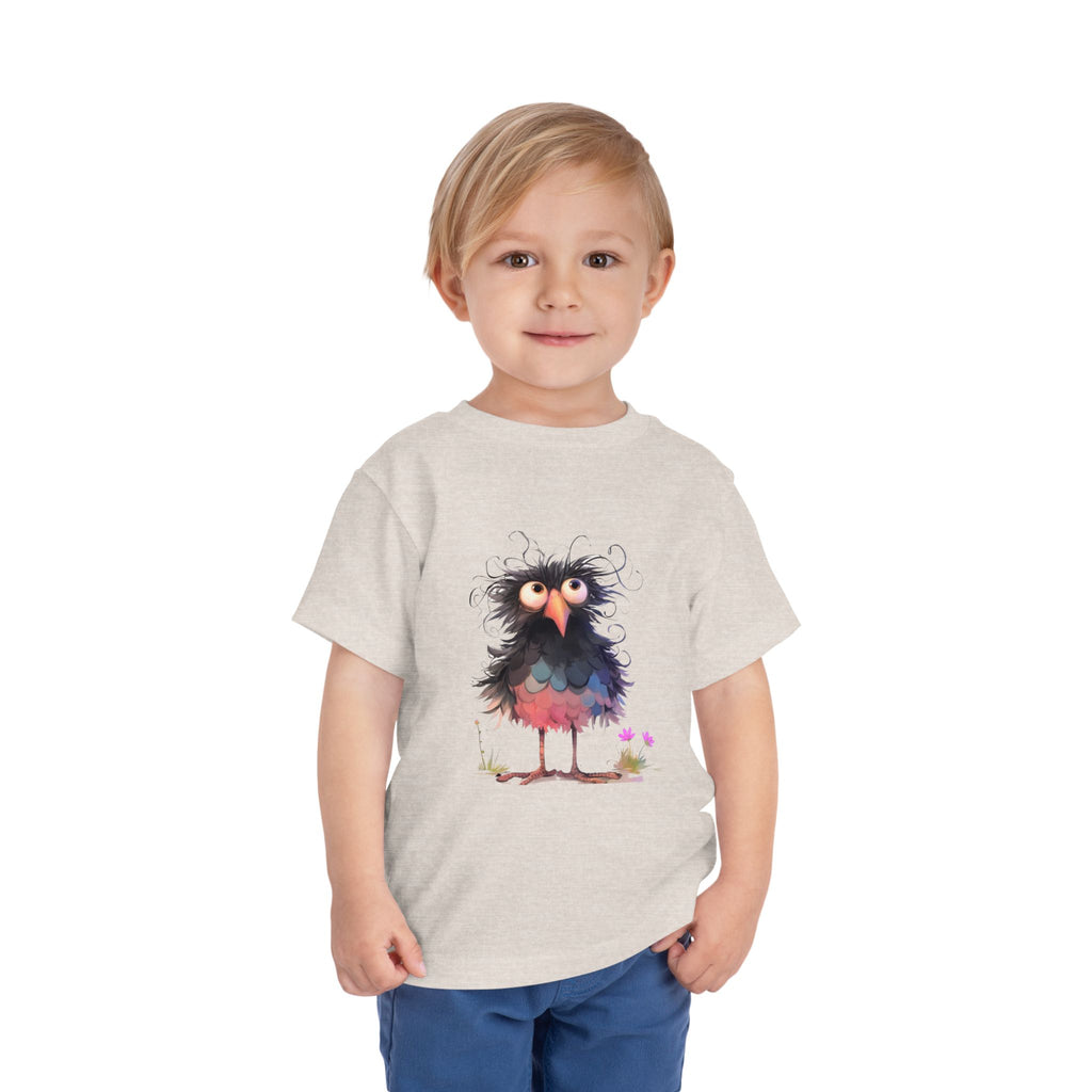 Whimsical Toddler Short Sleeve Tee with Adorable Cartoon Bird