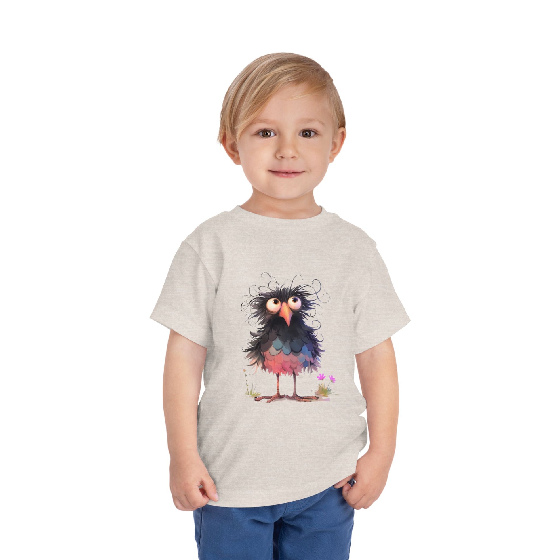 Whimsical Toddler Short Sleeve Tee with Adorable Cartoon Bird