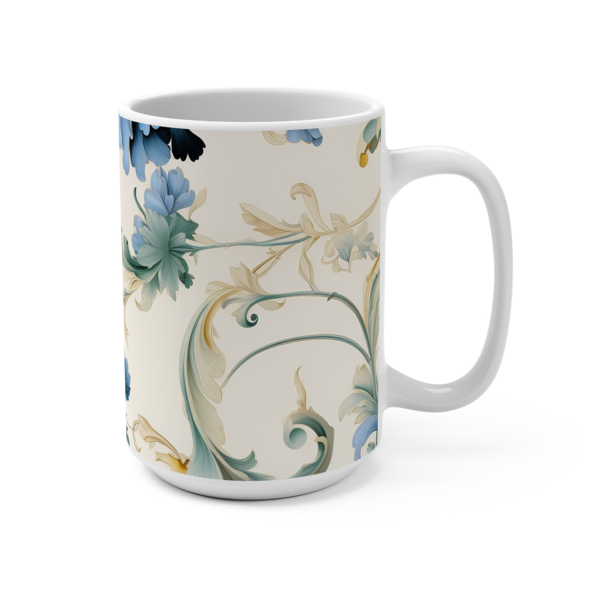 Elegant Blue Floral Swirl Mug for Coffee or Tea Lovers