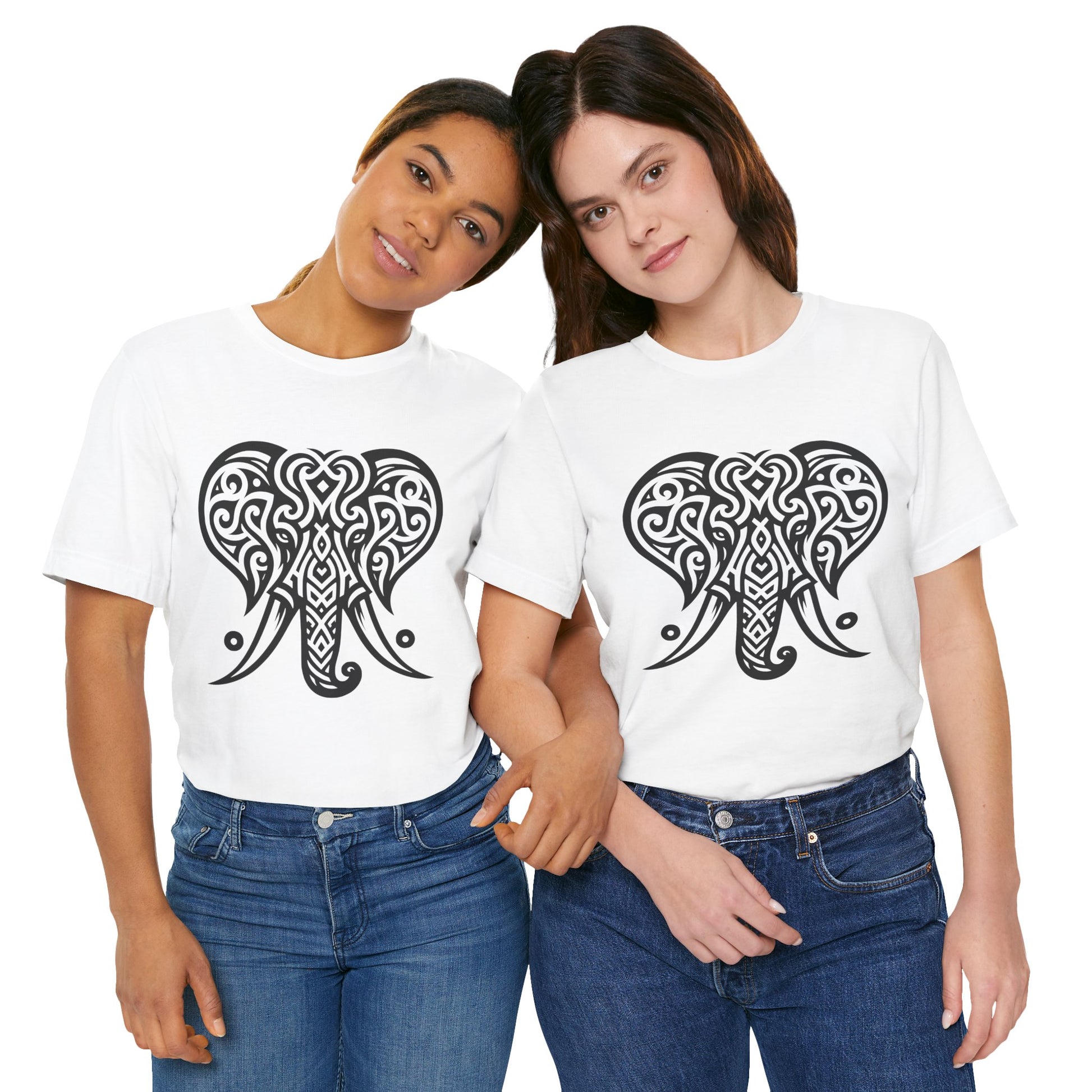 Tribal Elephant T-Shirt – Bold Black Tattoo Art on White Tee