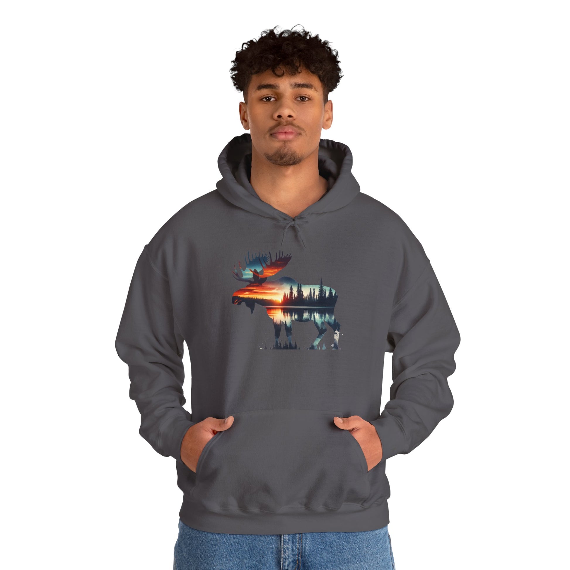 Sunset Wilderness Moose Hoodie – Nature’s Silhouette Adventure Wear