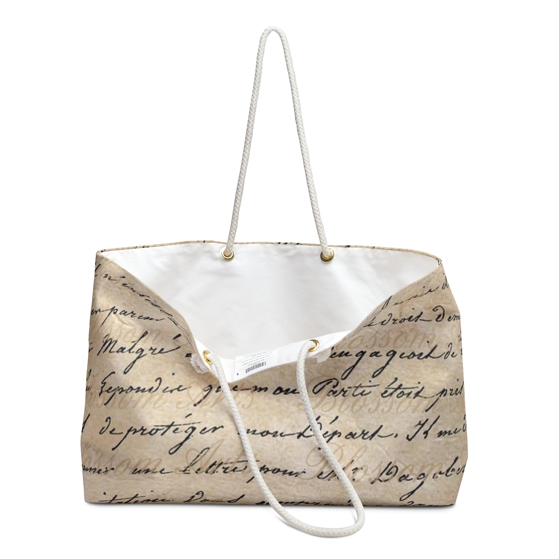 Vintage Script Weekender Bag – Elegant Handwriting Print Tote for Chic Travel and Everyday Style