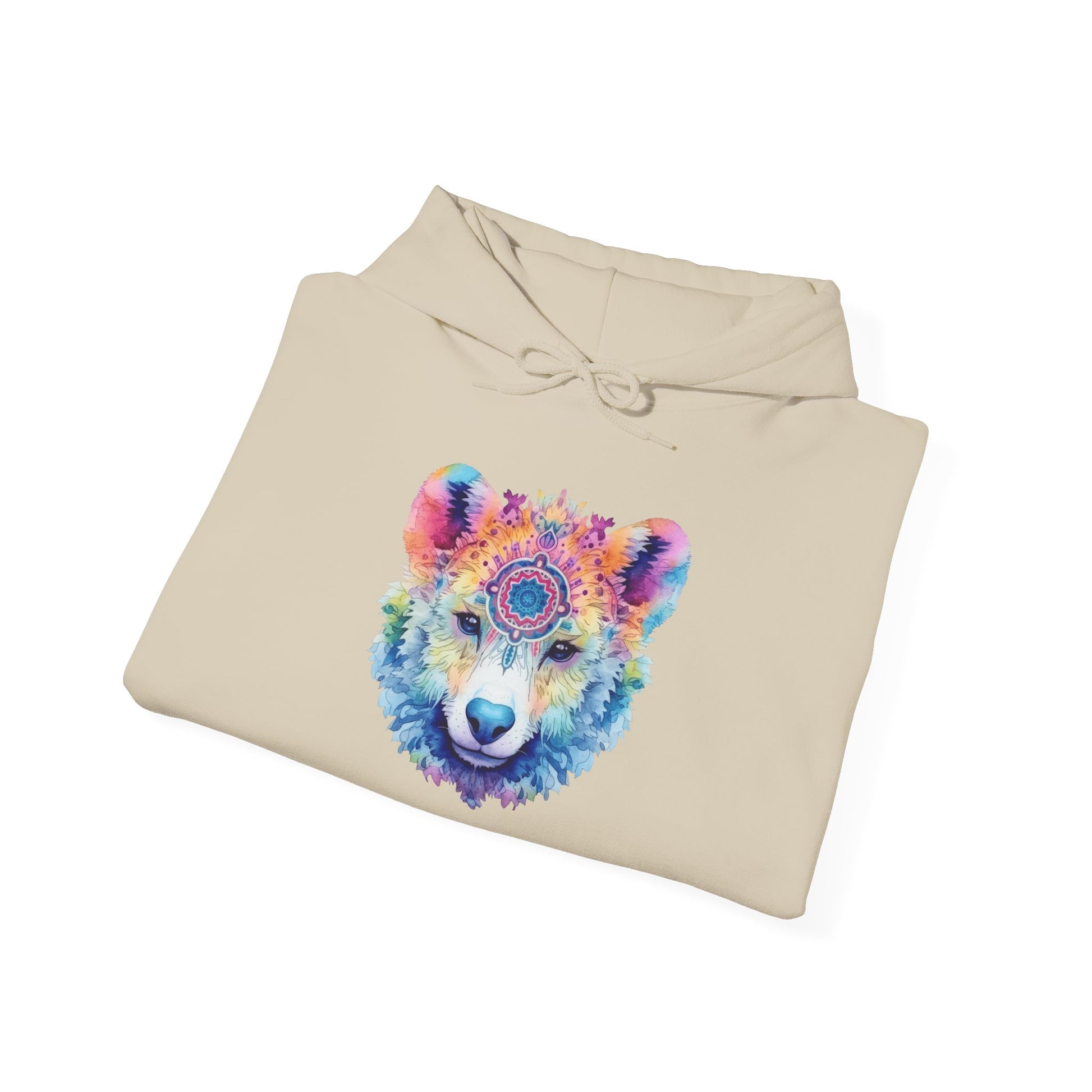 Mandala Bear Hoodie – Vibrant Watercolor Animal Art Sweatshirt for Bold, Free-Spirited Souls