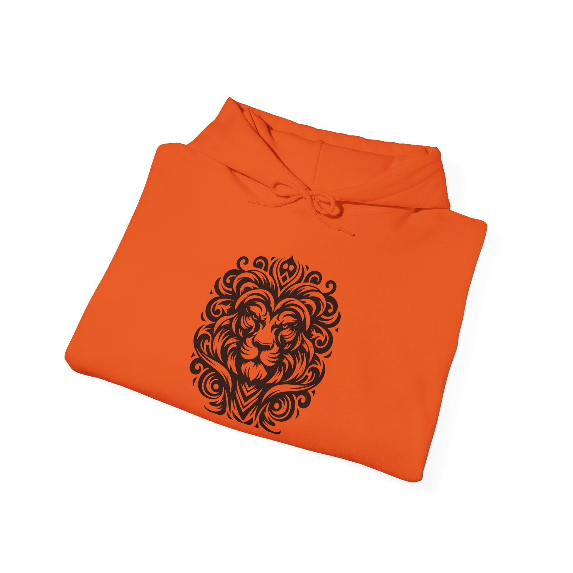 Majestic Tribal Lion Hoodie – Bold Strength in Black Ink Art
