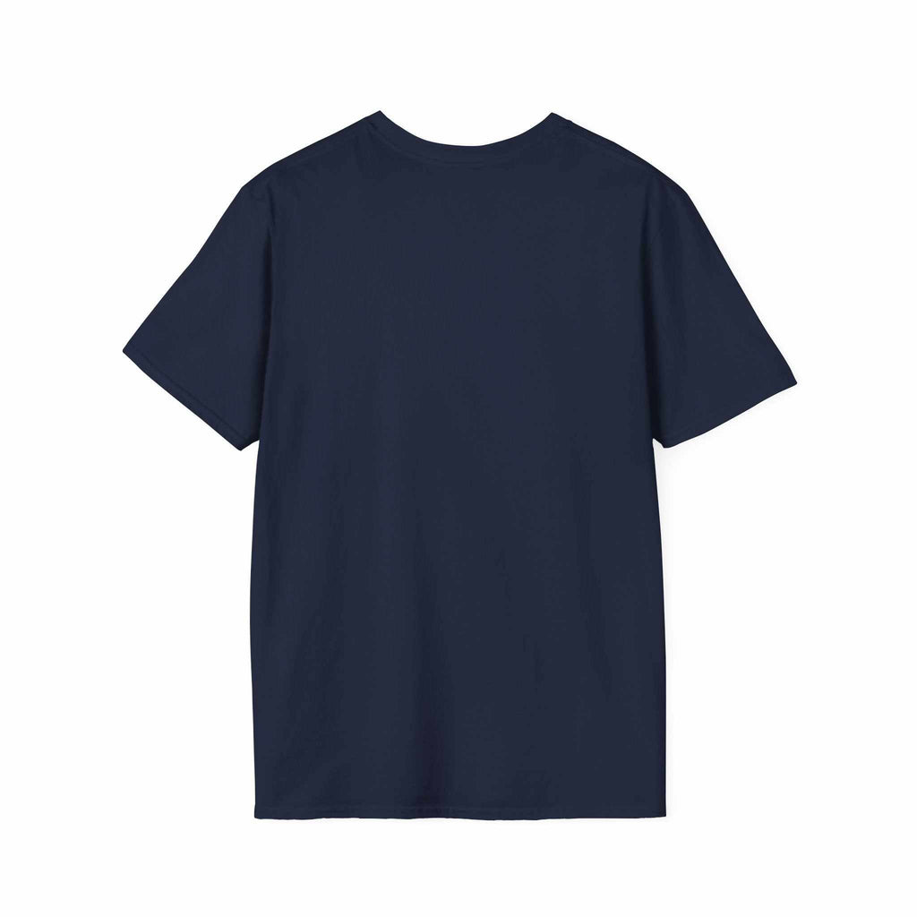 Navy blue Camping Adventure unisex T-shirt made of lightweight ring-spun cotton with a classic fit and crew neckline.