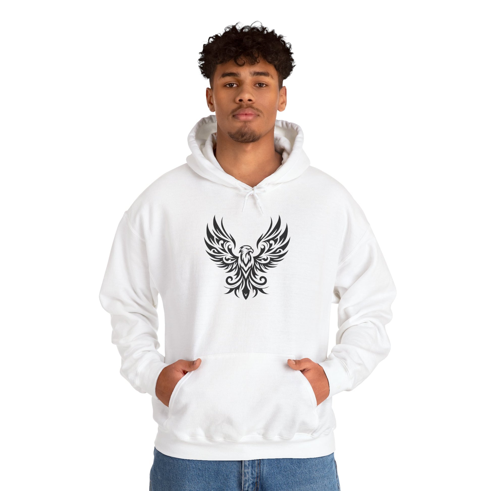 Tribal Phoenix Hoodie – Rise Boldly in Black and White Style
