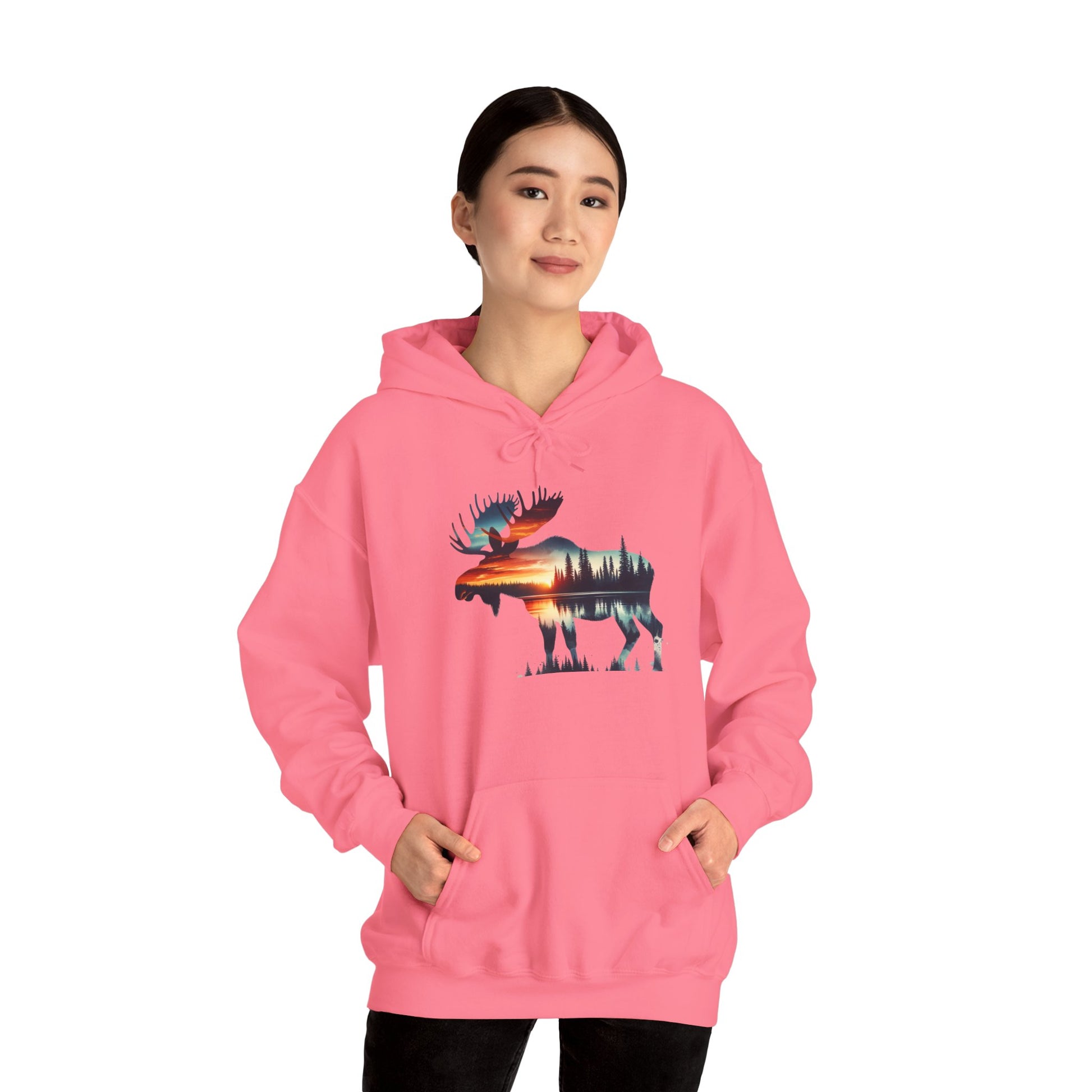 Sunset Wilderness Moose Hoodie – Nature’s Silhouette Adventure Wear