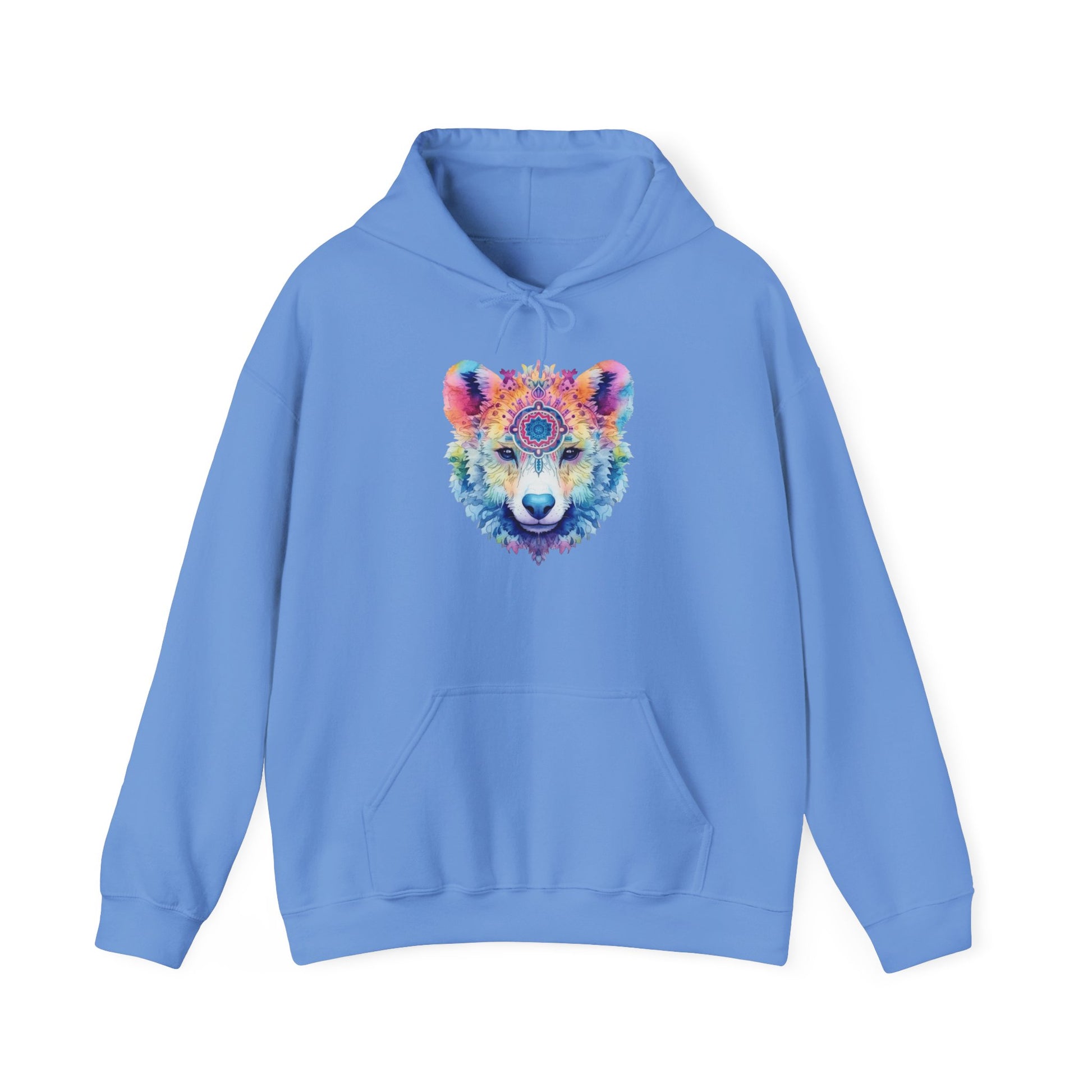 Mandala Bear Hoodie – Vibrant Watercolor Animal Art Sweatshirt for Bold, Free-Spirited Souls