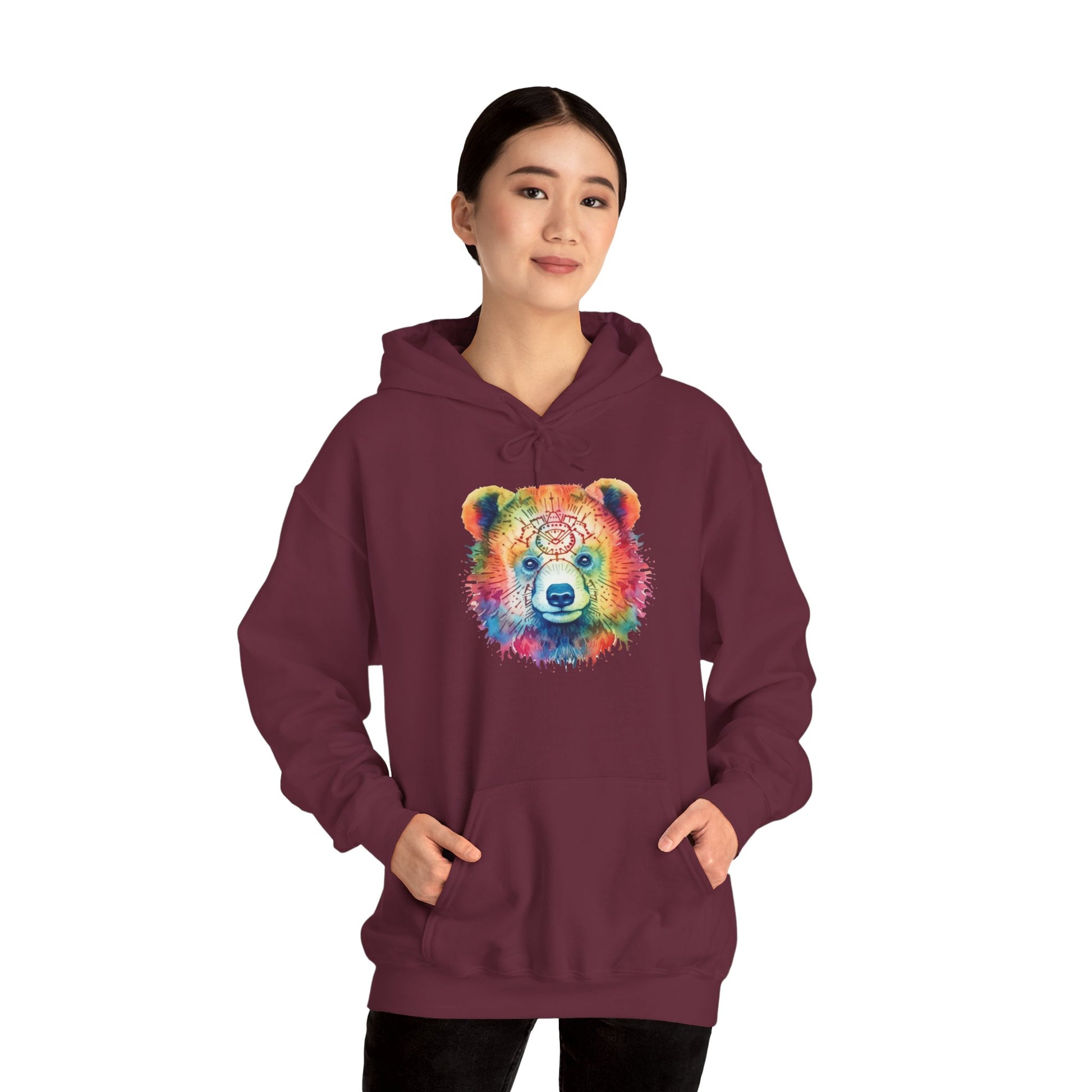 Psychedelic Bear Hoodie – Colorful Mandala Animal Sweatshirt for Artistic, Free-Spirited Style