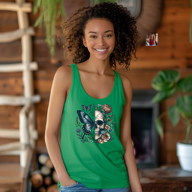 Fierce & Feminine Tank Skull & Butterfly