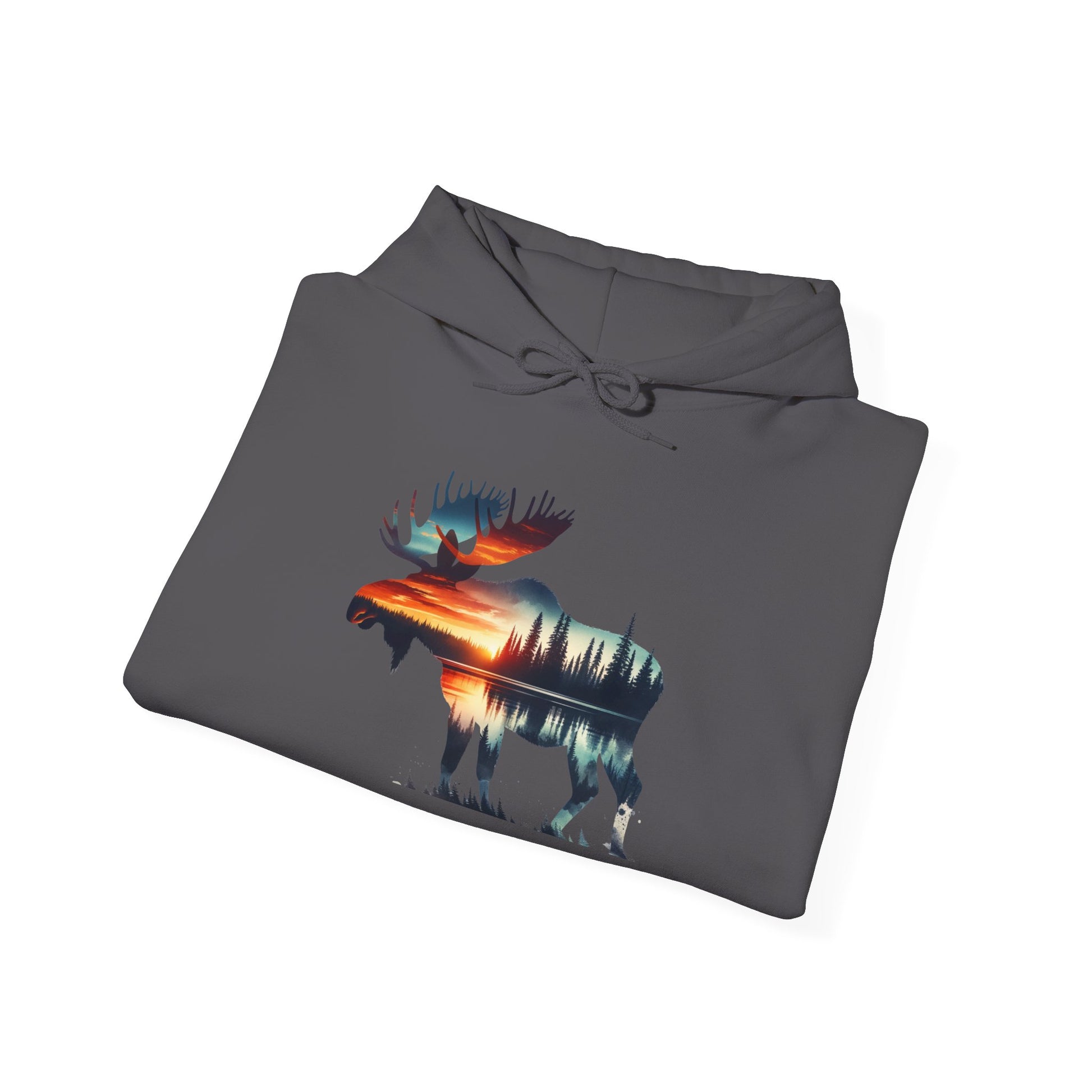 Sunset Wilderness Moose Hoodie – Nature’s Silhouette Adventure Wear