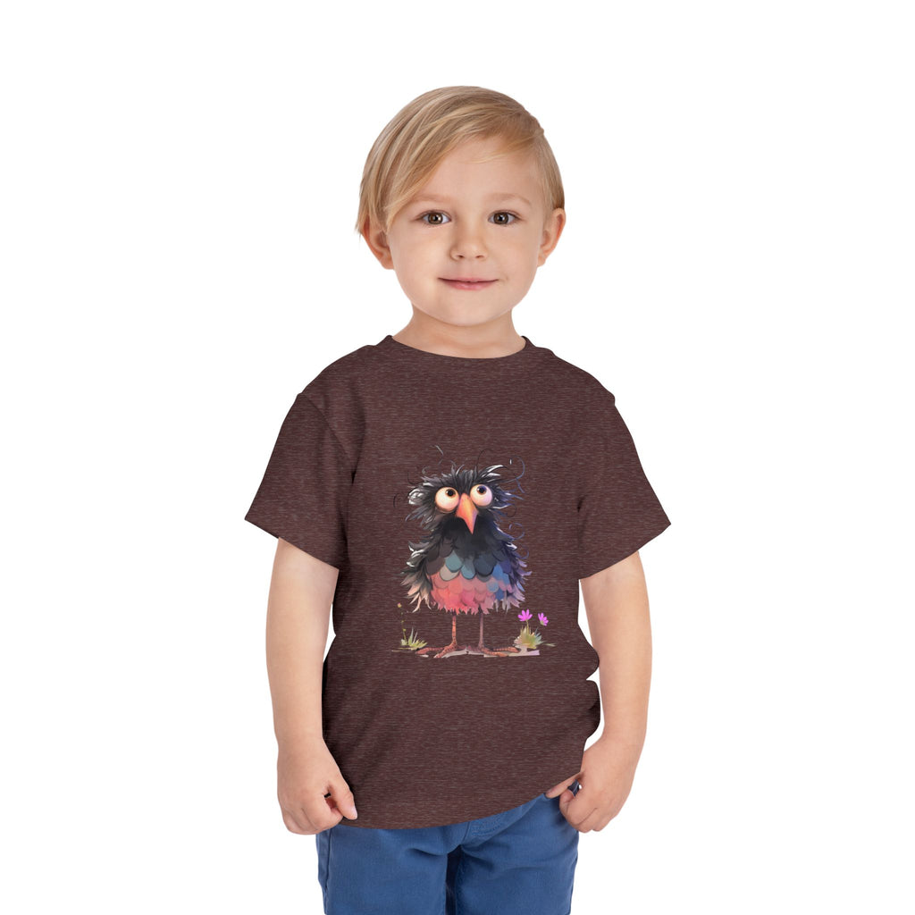 Whimsical Toddler Short Sleeve Tee with Adorable Cartoon Bird