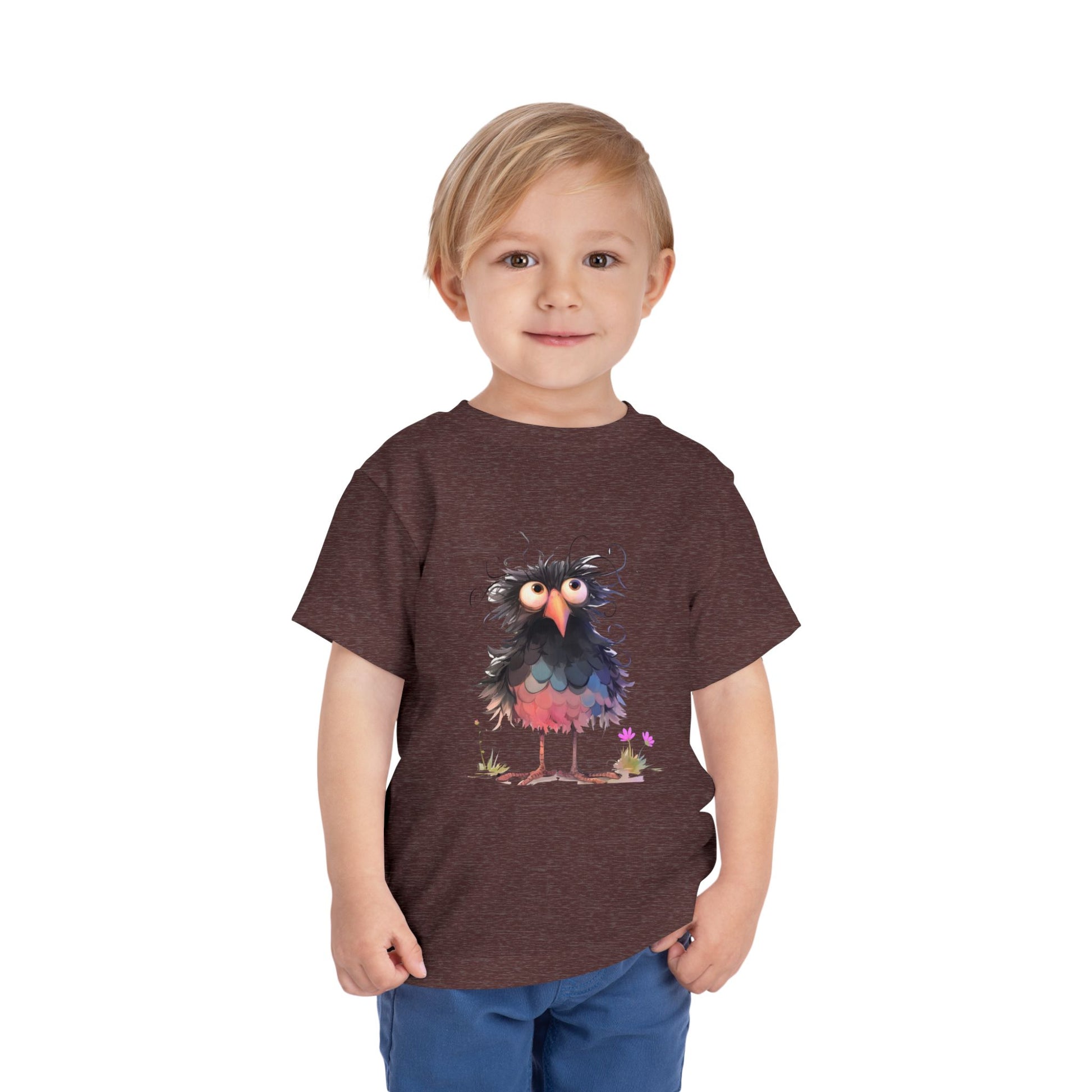 Whimsical Toddler Short Sleeve Tee with Adorable Cartoon Bird
