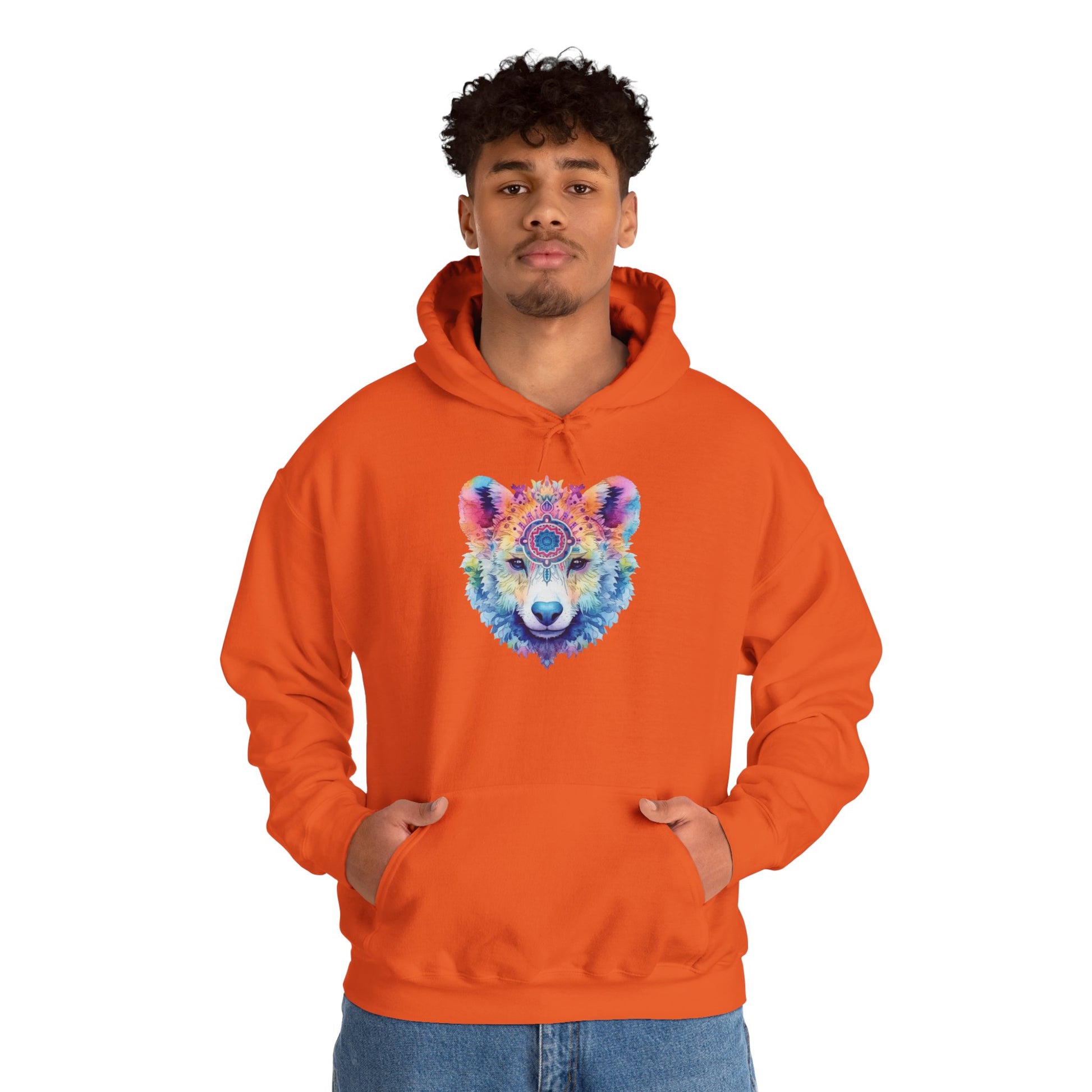 Mandala Bear Hoodie – Vibrant Watercolor Animal Art Sweatshirt for Bold, Free-Spirited Souls