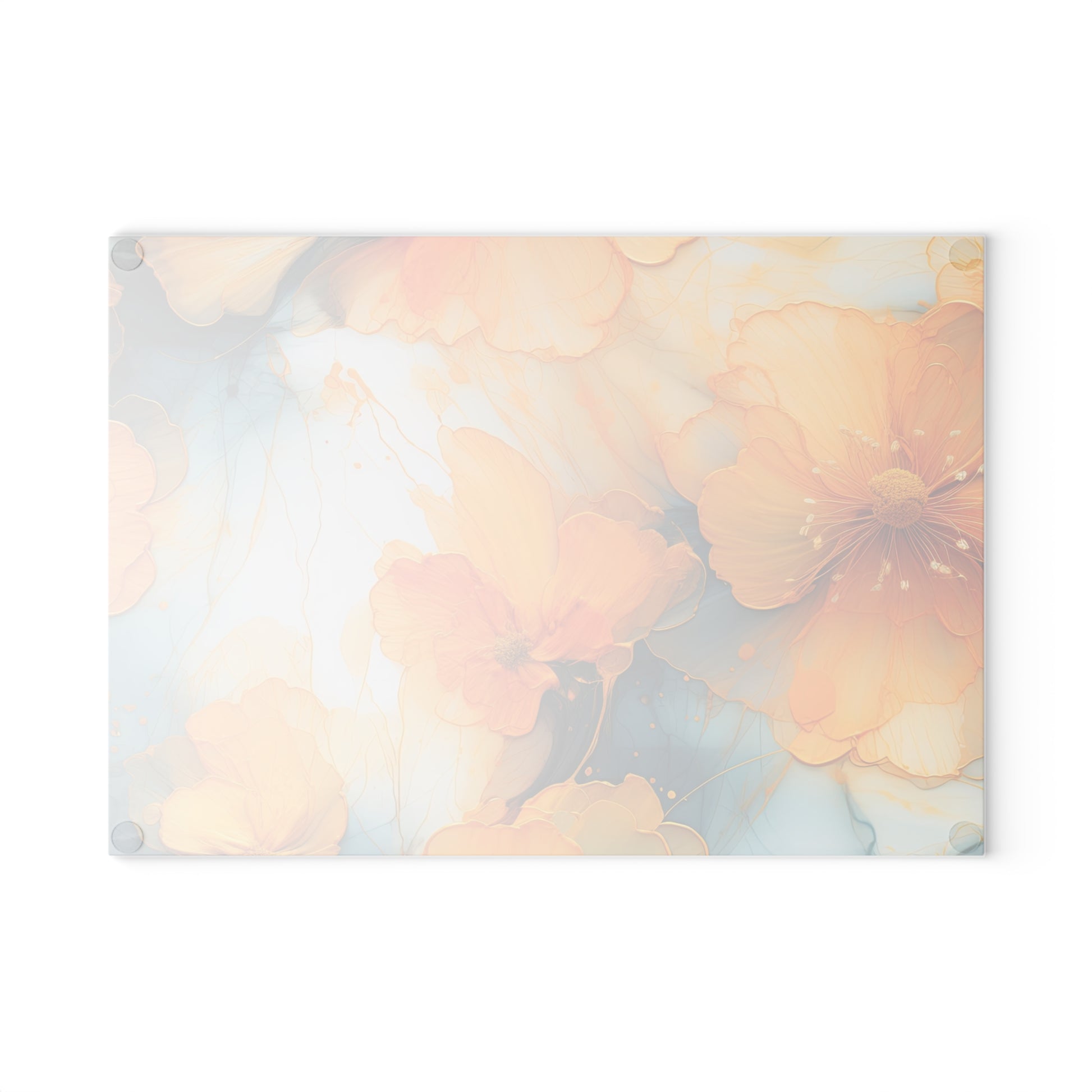 Vibrant Yellow Floral Glass Cutting Board with Blue Accents
