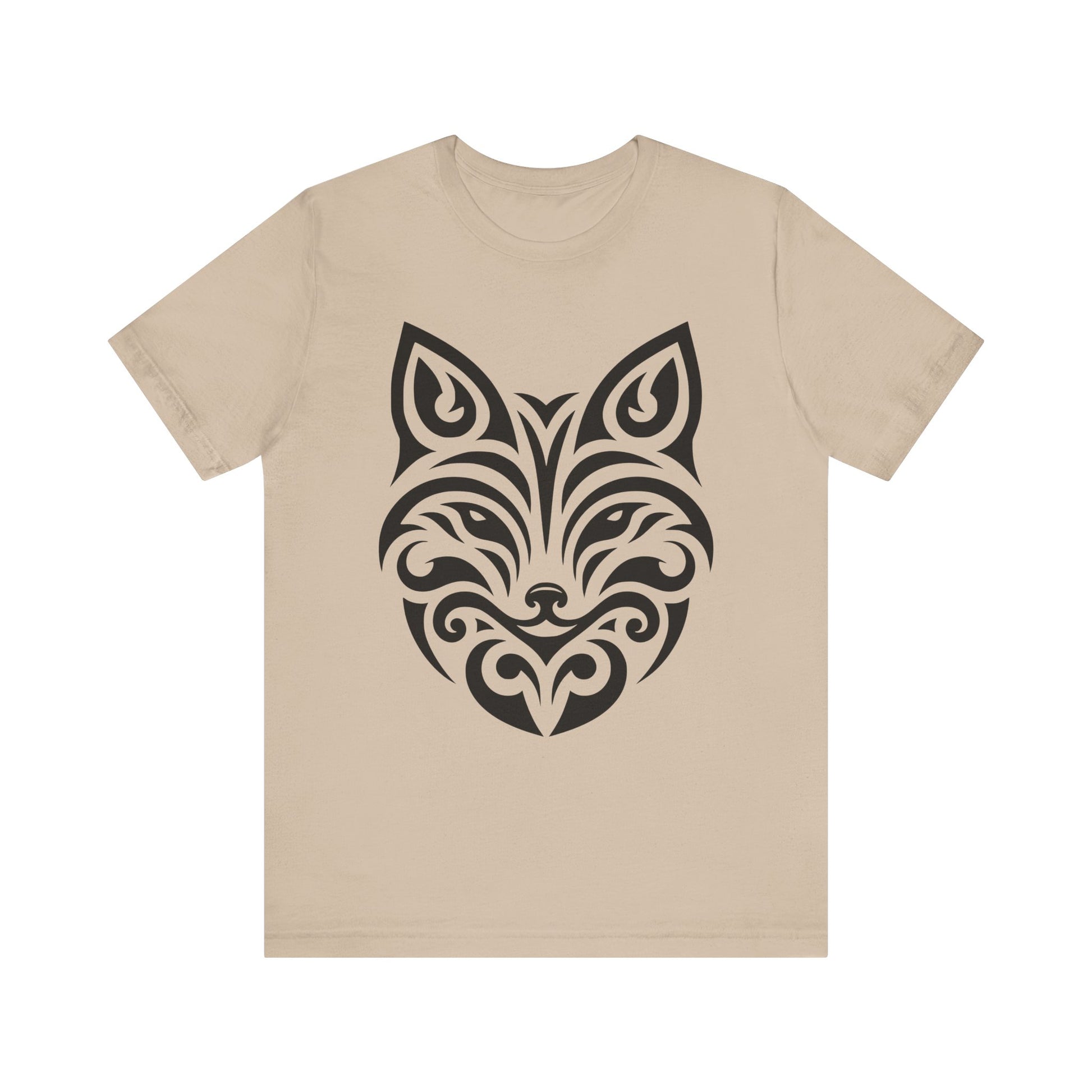 Sleek tee with a bold black tribal fox design, offered in multiple color choices