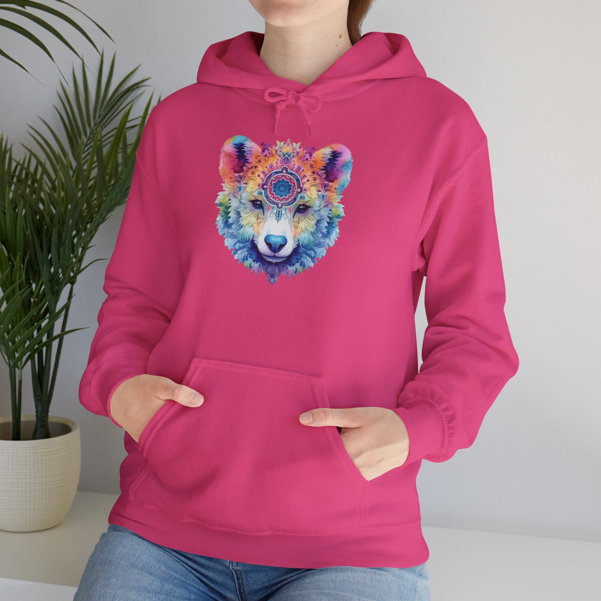 Mandala Bear Hoodie – Vibrant Watercolor Animal Art Sweatshirt for Bold, Free-Spirited Souls