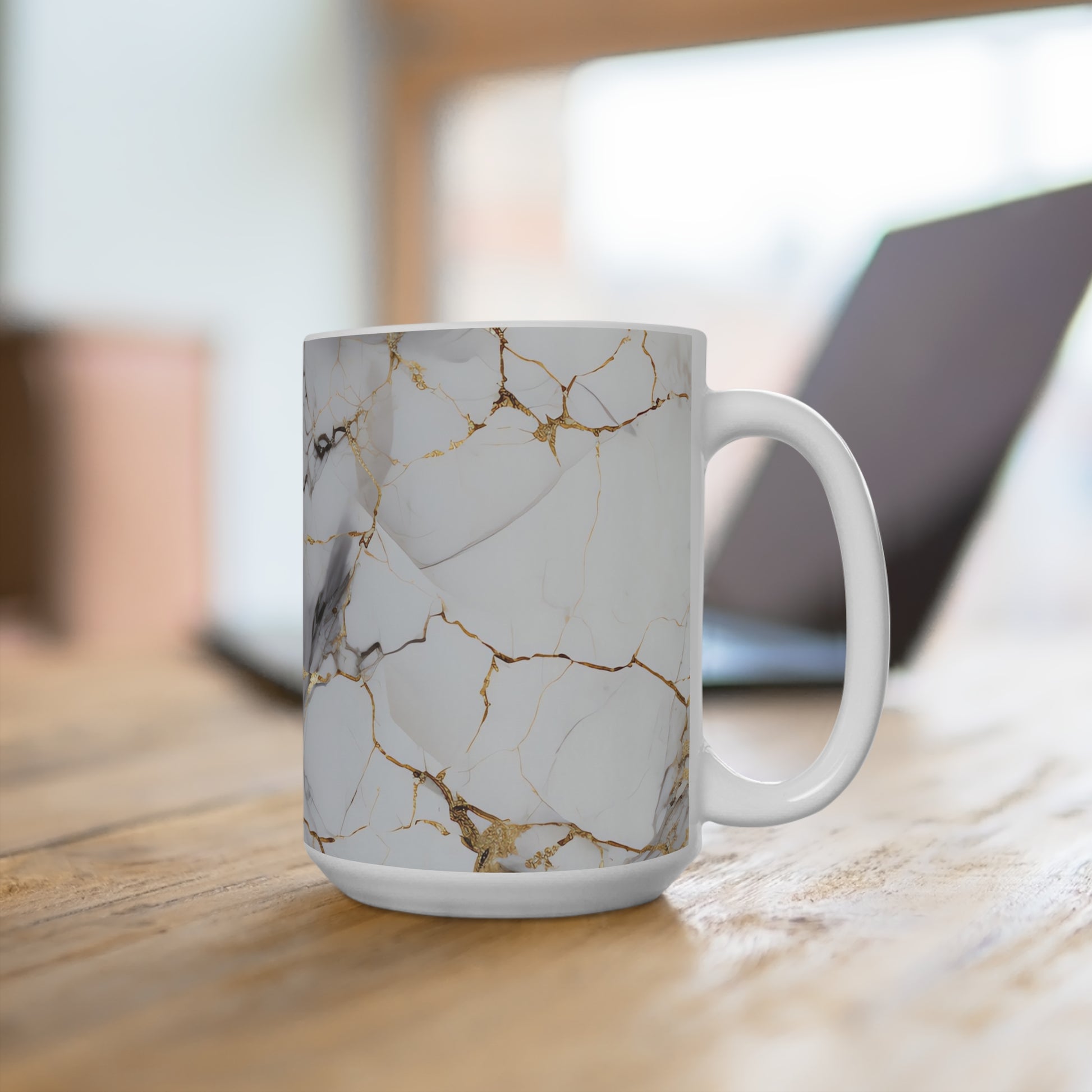 Elegant White Marble Mug with Gold Veins Pattern
