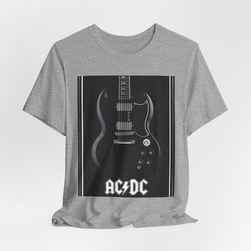 Gray rock guitar graphic tee with AC/DC band logo on front