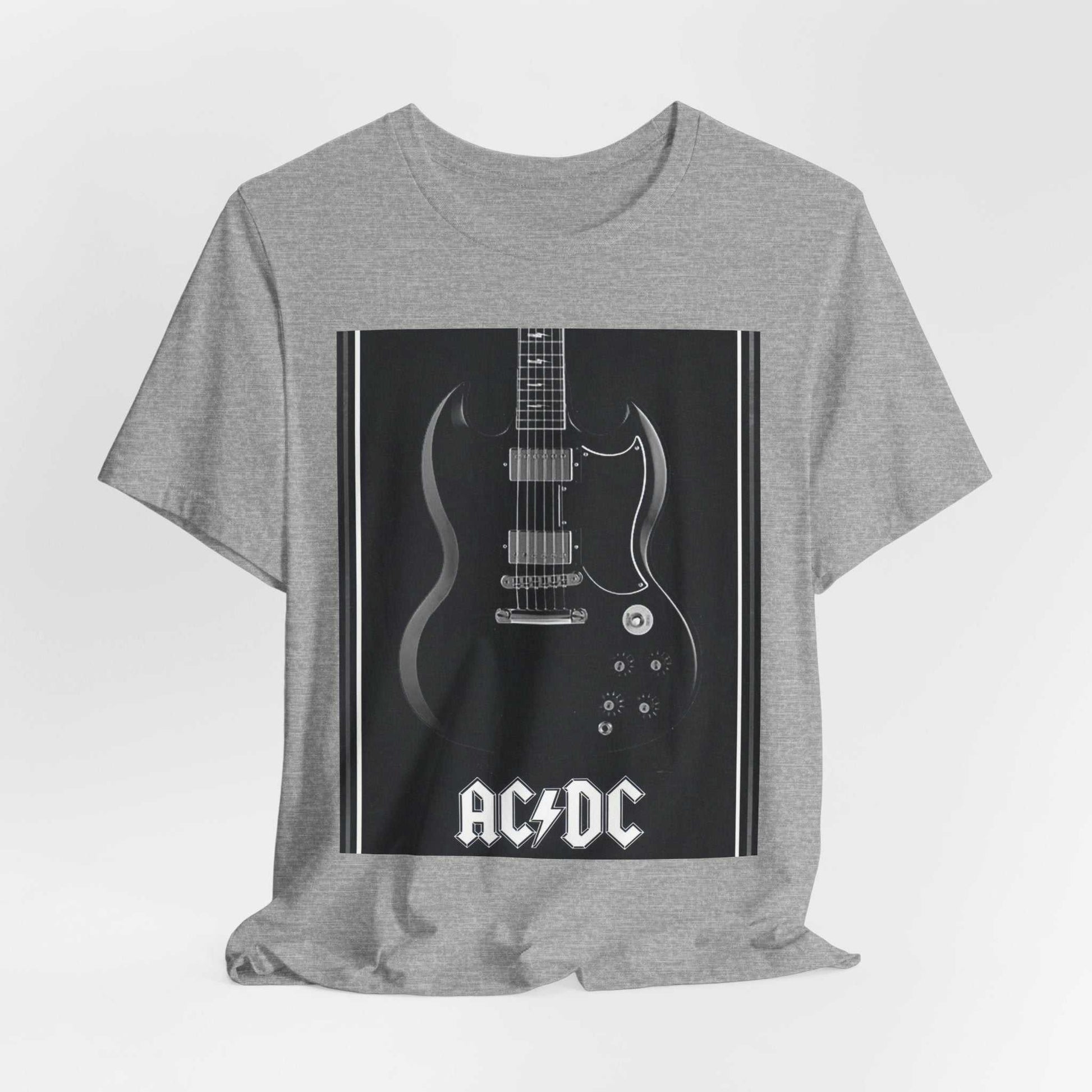 Gray rock guitar graphic tee with AC/DC band logo on front