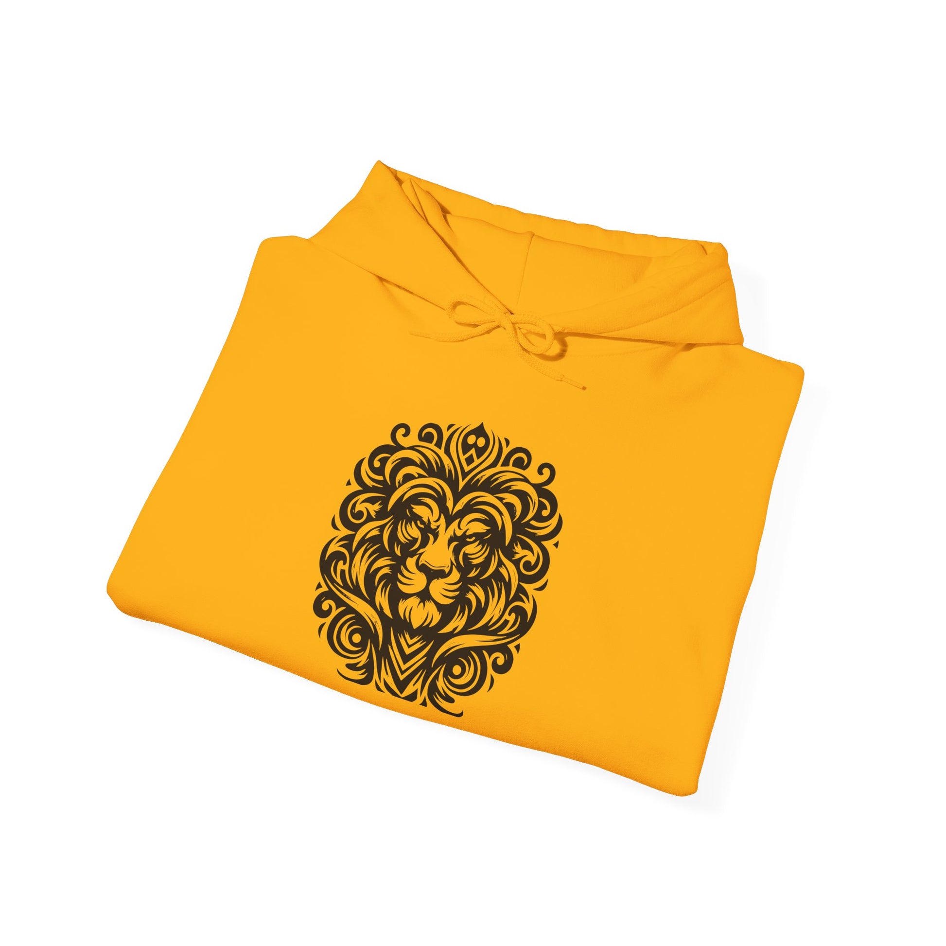 Majestic Tribal Lion Hoodie – Bold Strength in Black Ink Art