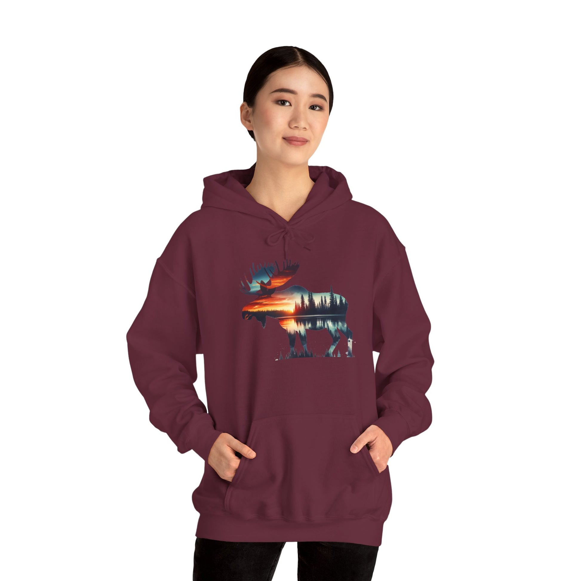 Sunset Wilderness Moose Hoodie – Nature’s Silhouette Adventure Wear
