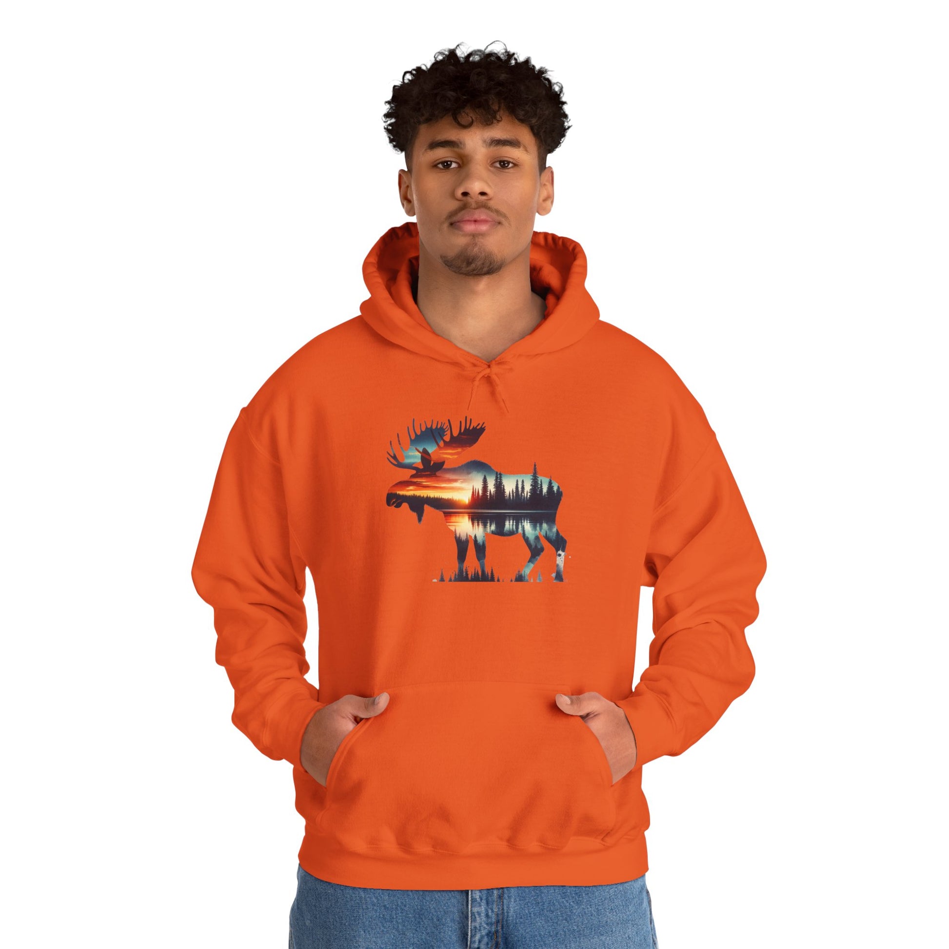 Sunset Wilderness Moose Hoodie – Nature’s Silhouette Adventure Wear