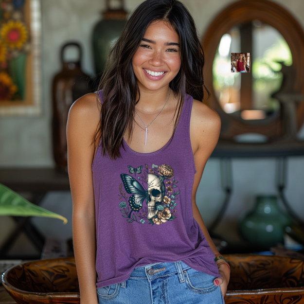 Fierce & Feminine Tank Skull & Butterfly