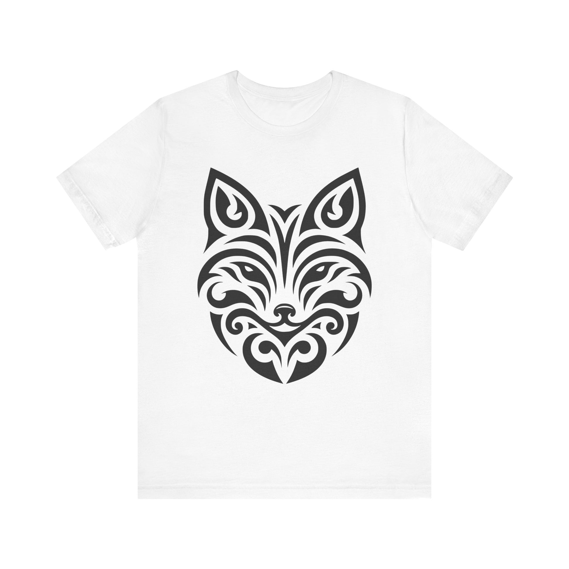 Sleek tee with a bold black tribal fox design, offered in multiple color choices
