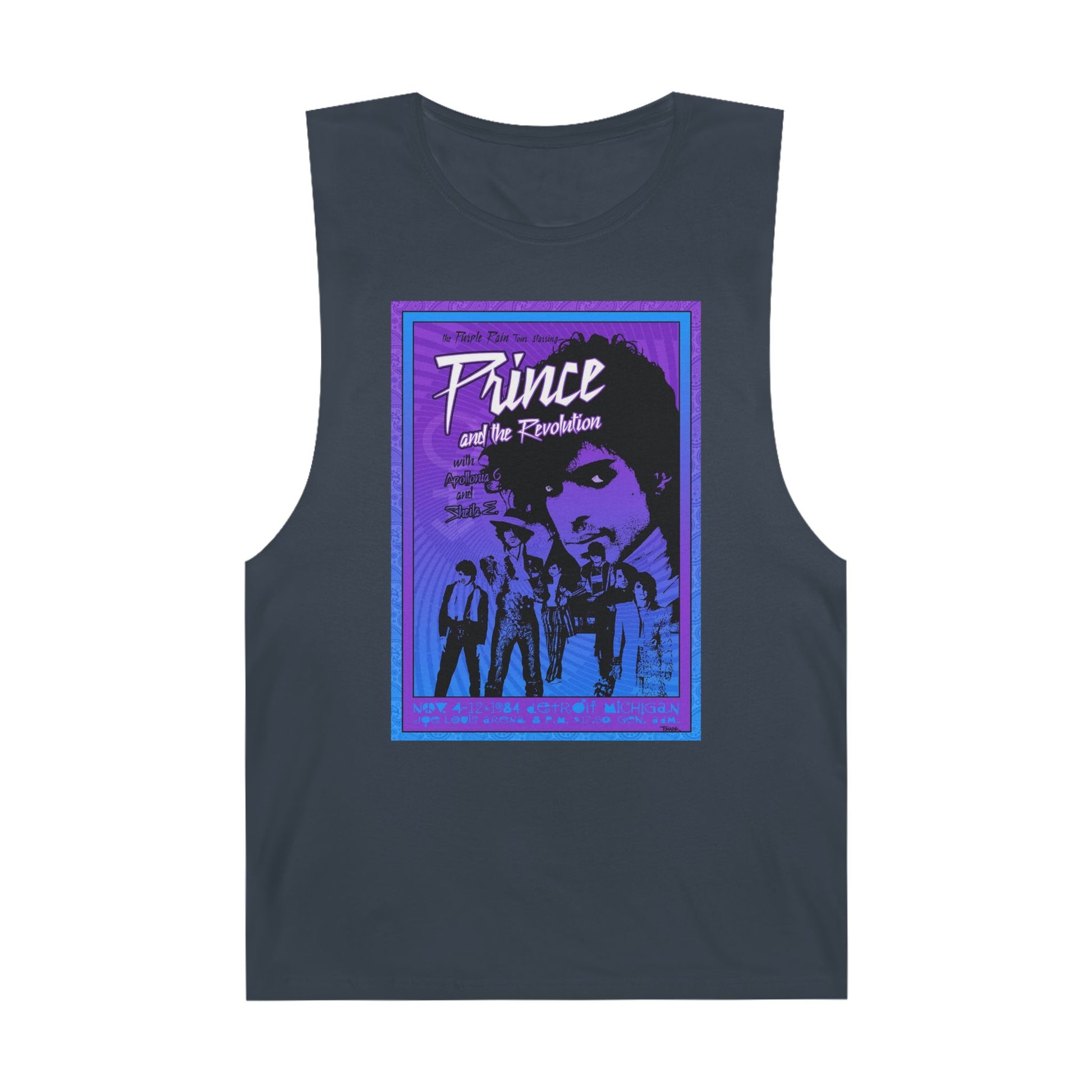 Unisex muscle tank featuring a vibrant retro Prince and the Revolution concert graphic for true music lovers