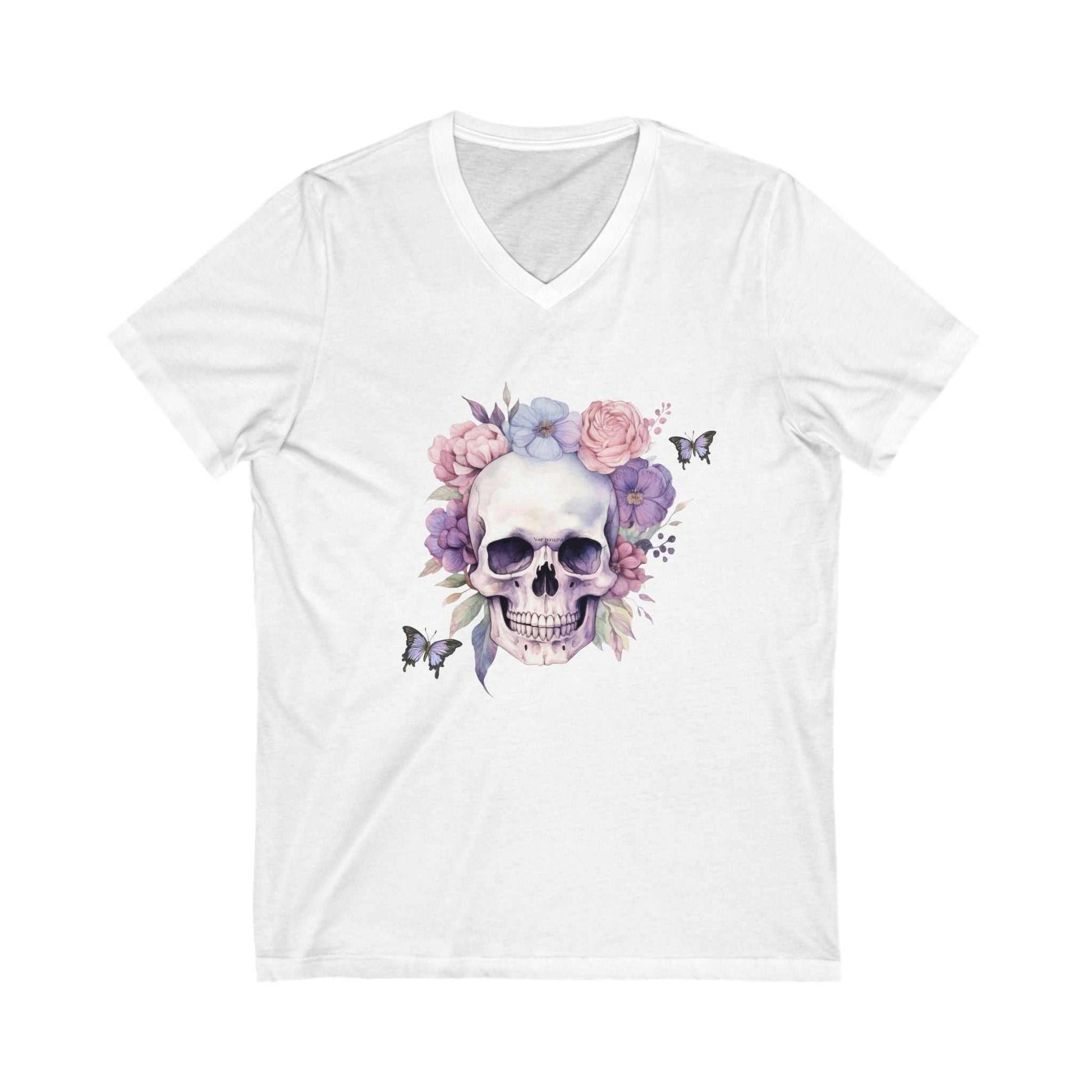 Floral Skull V Neck