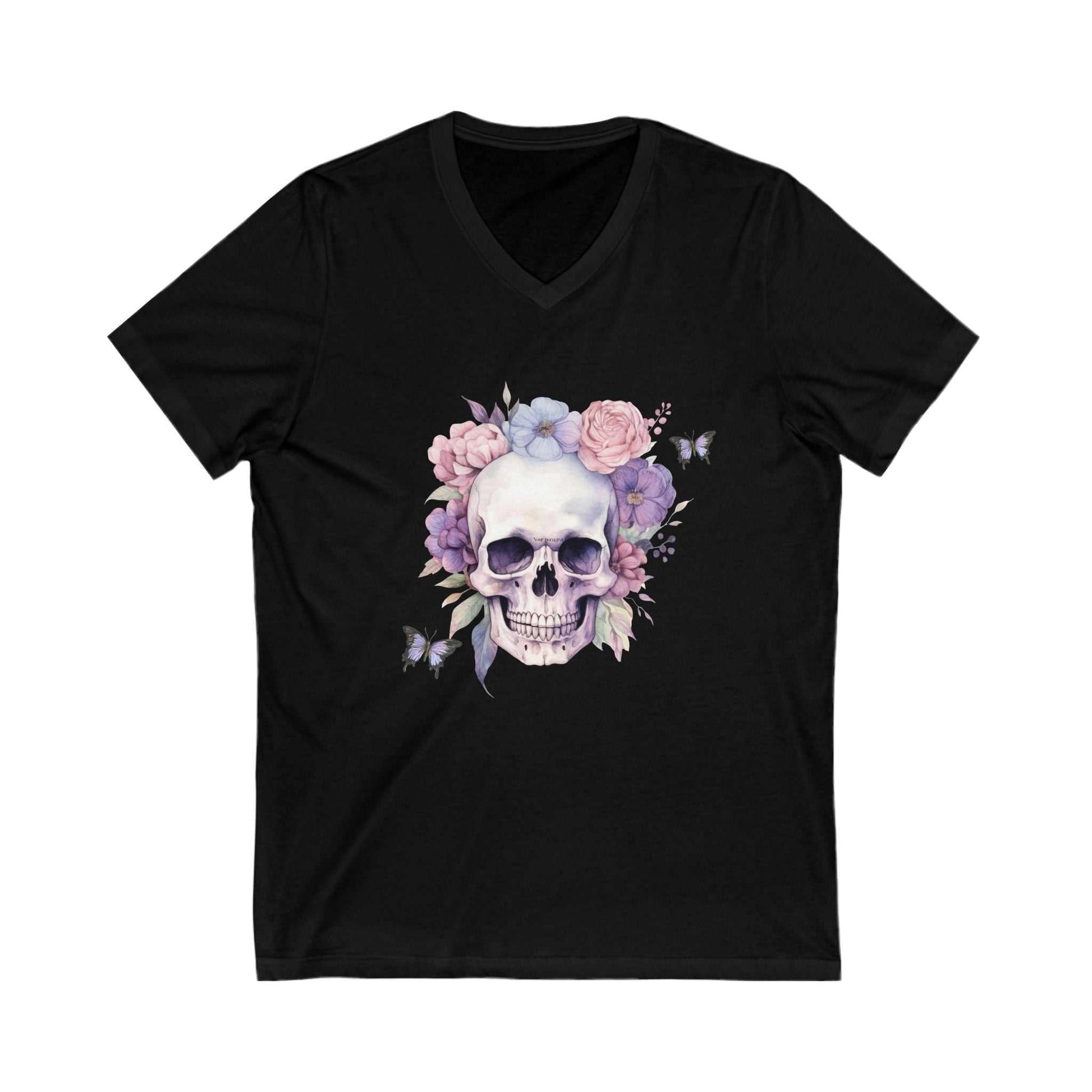 Floral Skull V Neck