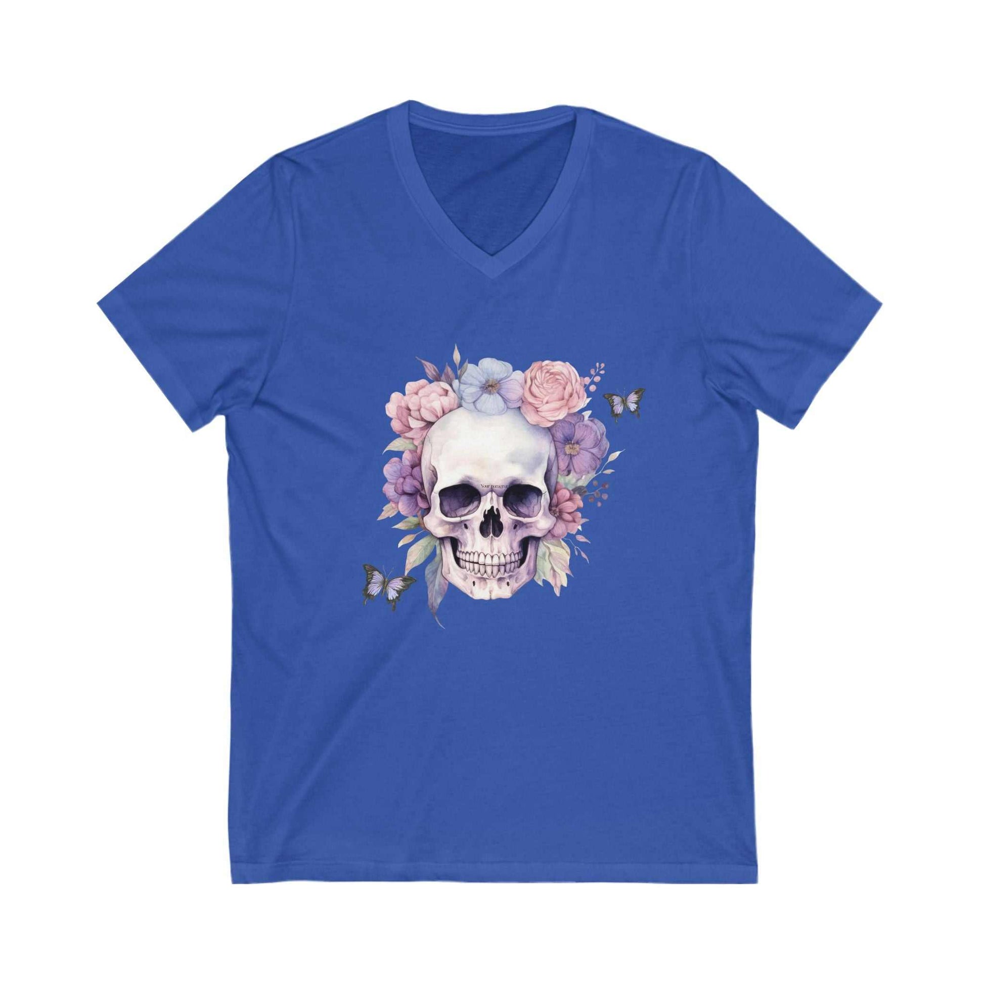 Floral Skull V Neck