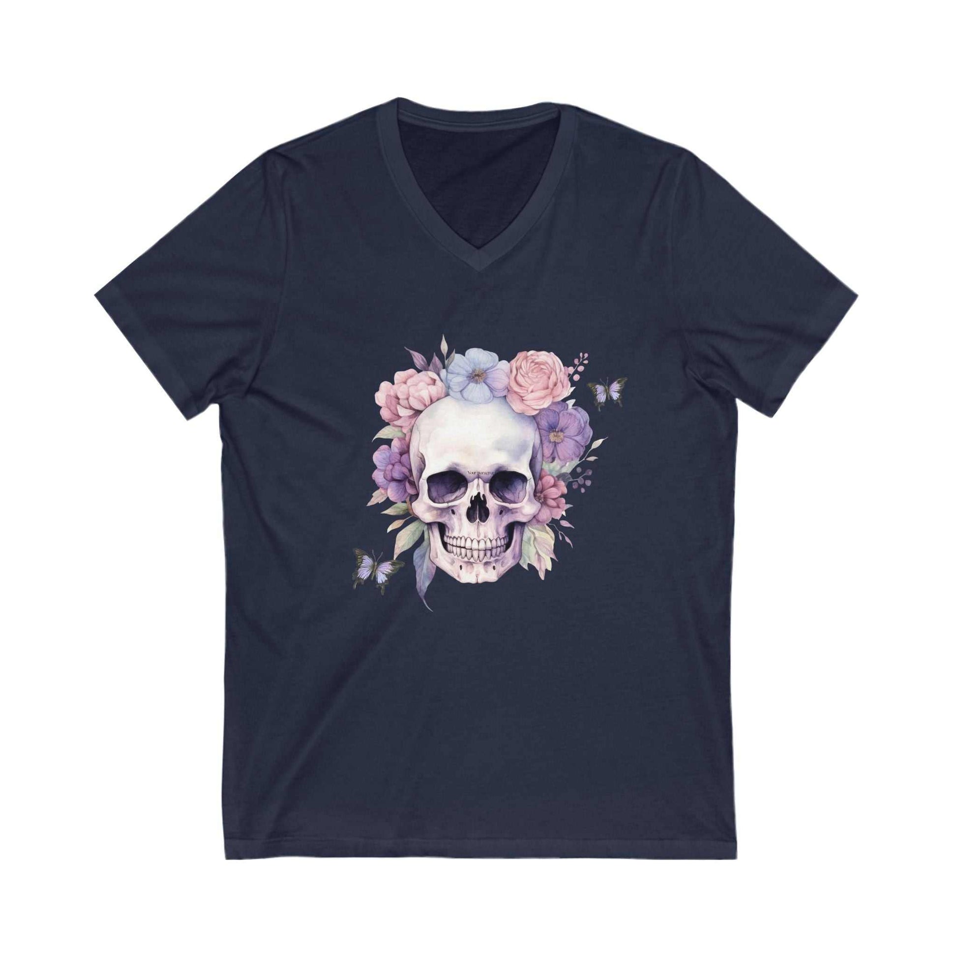 Floral Skull V Neck
