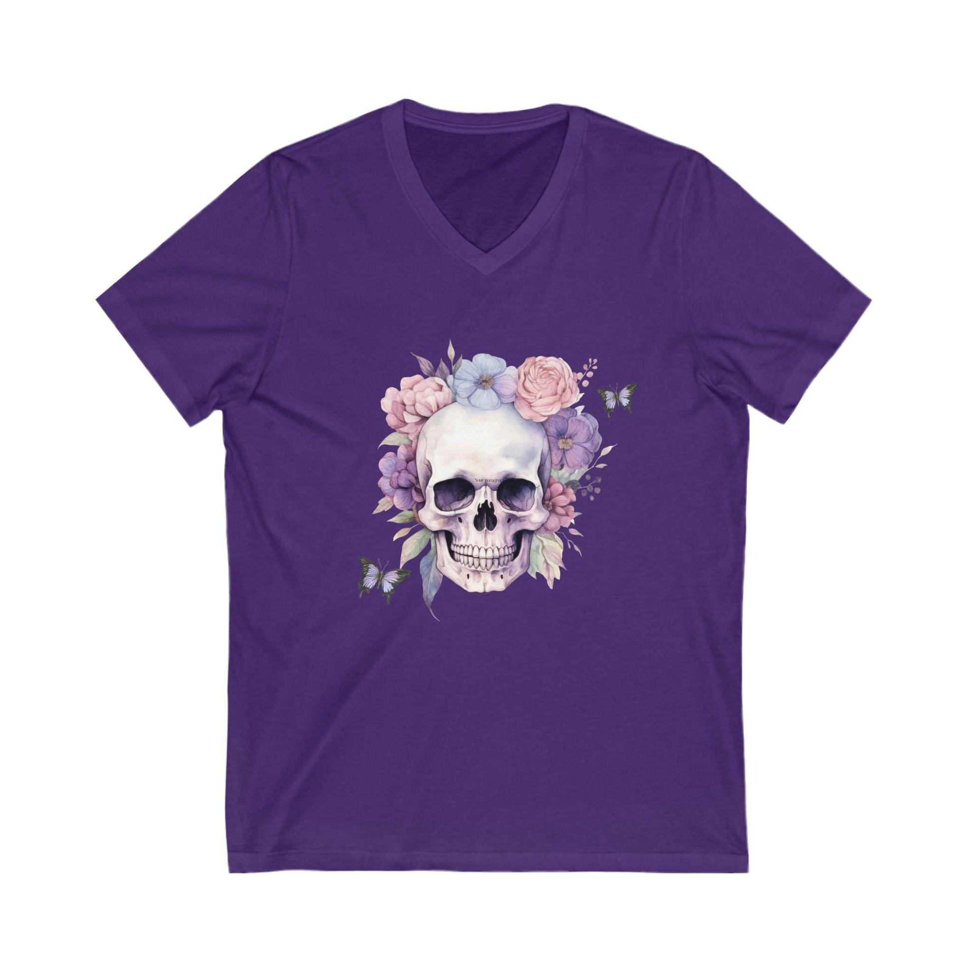 Floral Skull V Neck