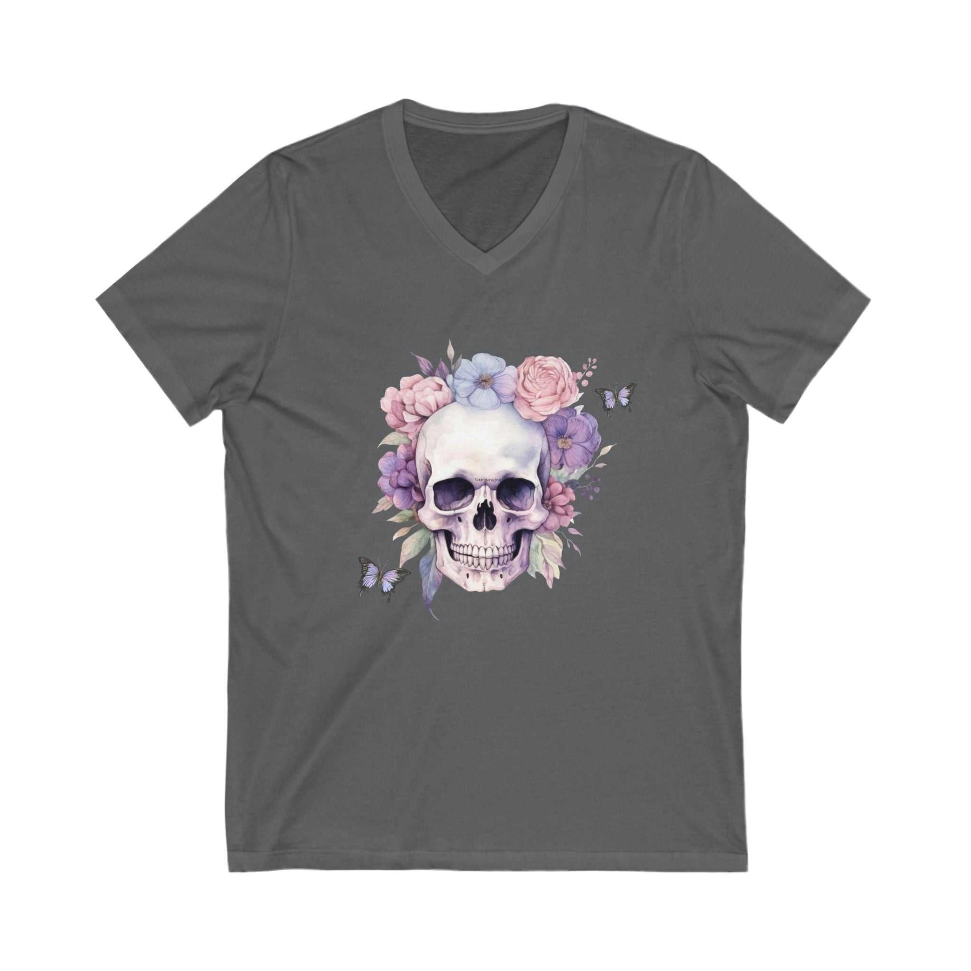 Floral Skull V Neck