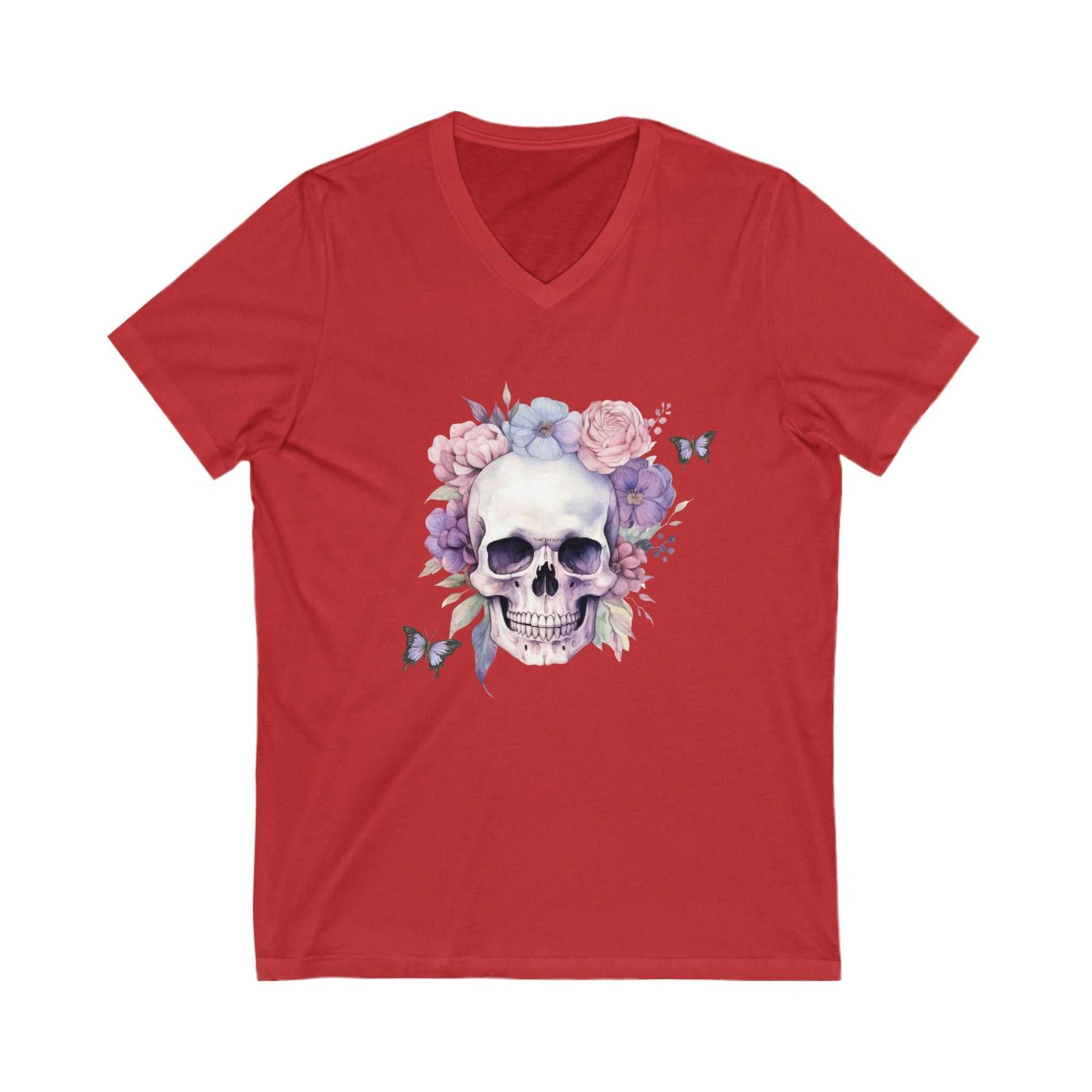 Floral Skull V Neck